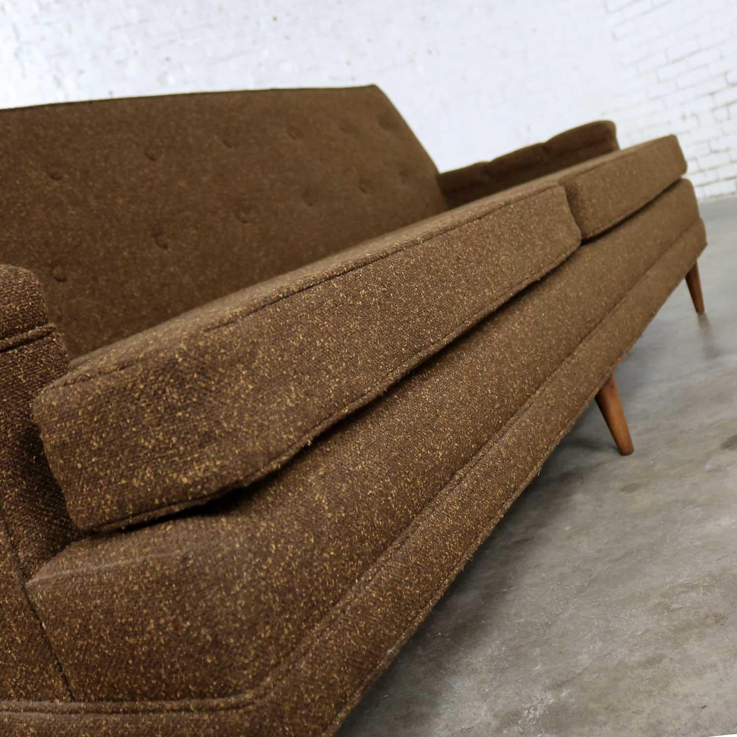 Brown Tweed MCM Lawson Sofa Tight Button Back Manner of Baughman or Wormley In Good Condition In Topeka, KS