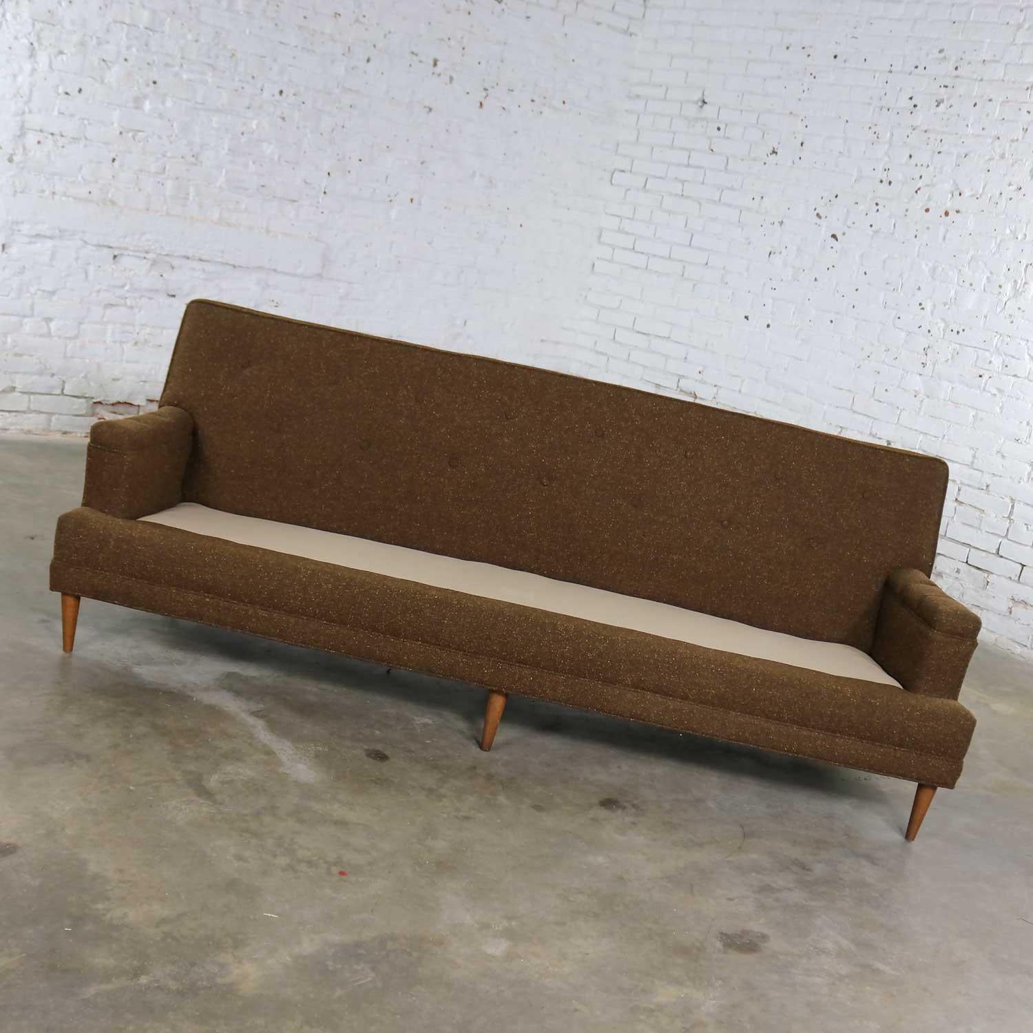 Brown Tweed MCM Lawson Sofa Tight Button Back Manner of Baughman or Wormley 1