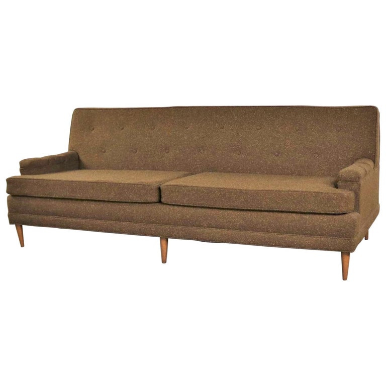 Brown Tweed Mcm Tuxedo Sofa Tight Button Back Manner Of Baughman Or Wormley Brown Tweed Mcm Tuxedo Sofa Tight Button Back Manner Of Baughman Or Wormley