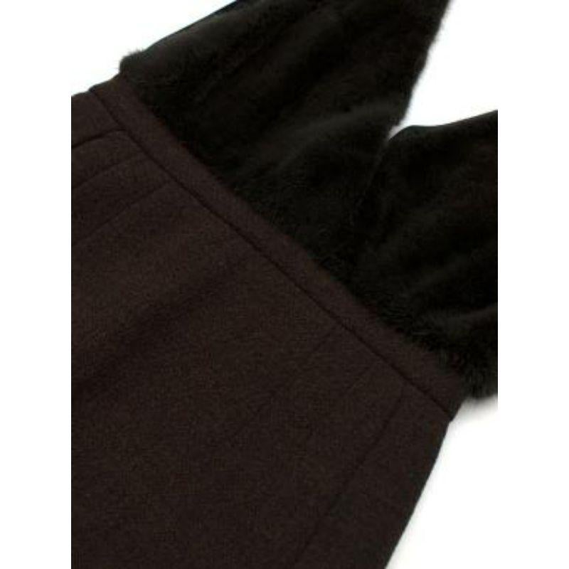 brown tweed & mink plunge front dress For Sale 3