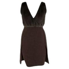 brown tweed & mink plunge front dress