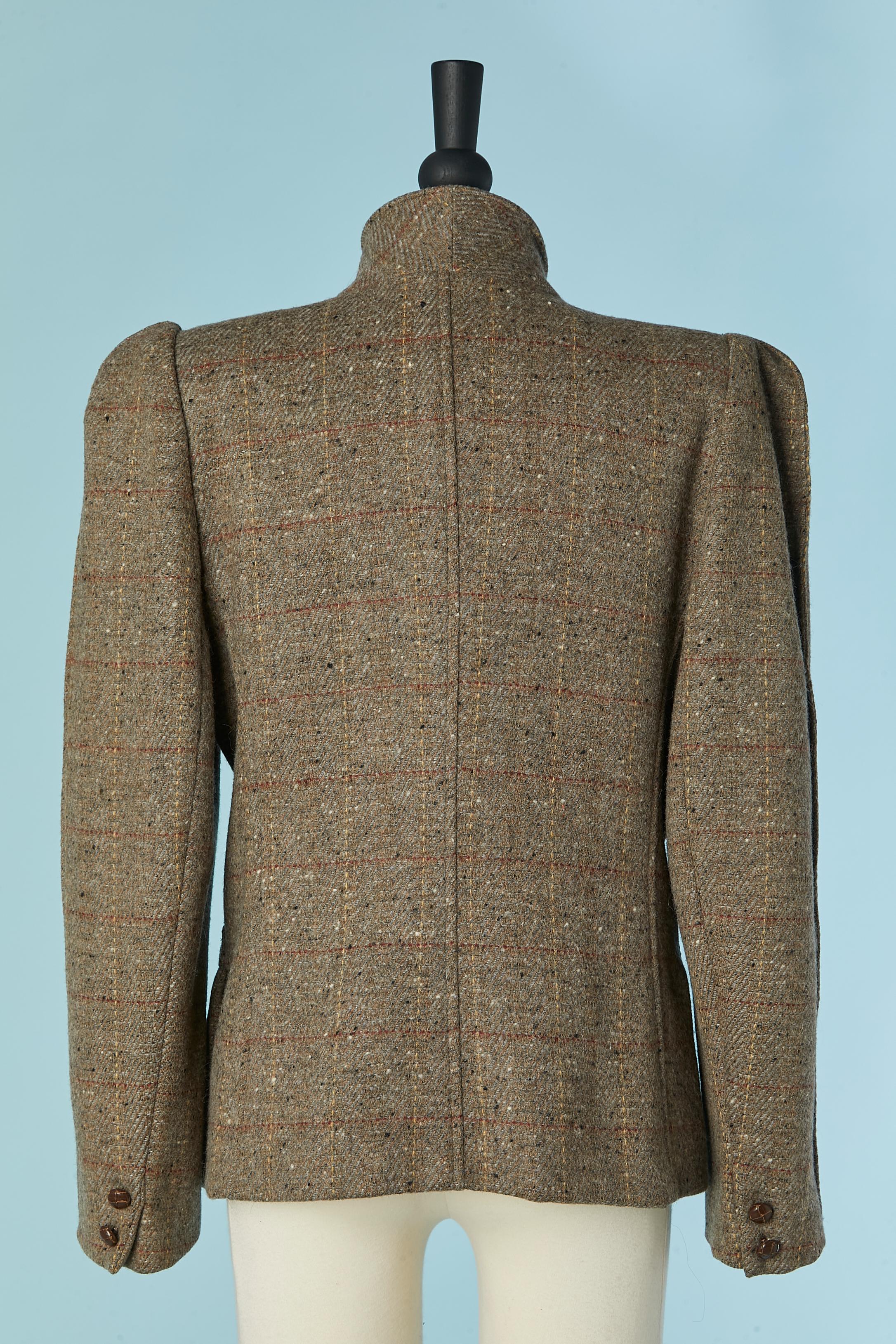 Brown tweed single breasted jacket Emmanuelle KHANH For Sale 2