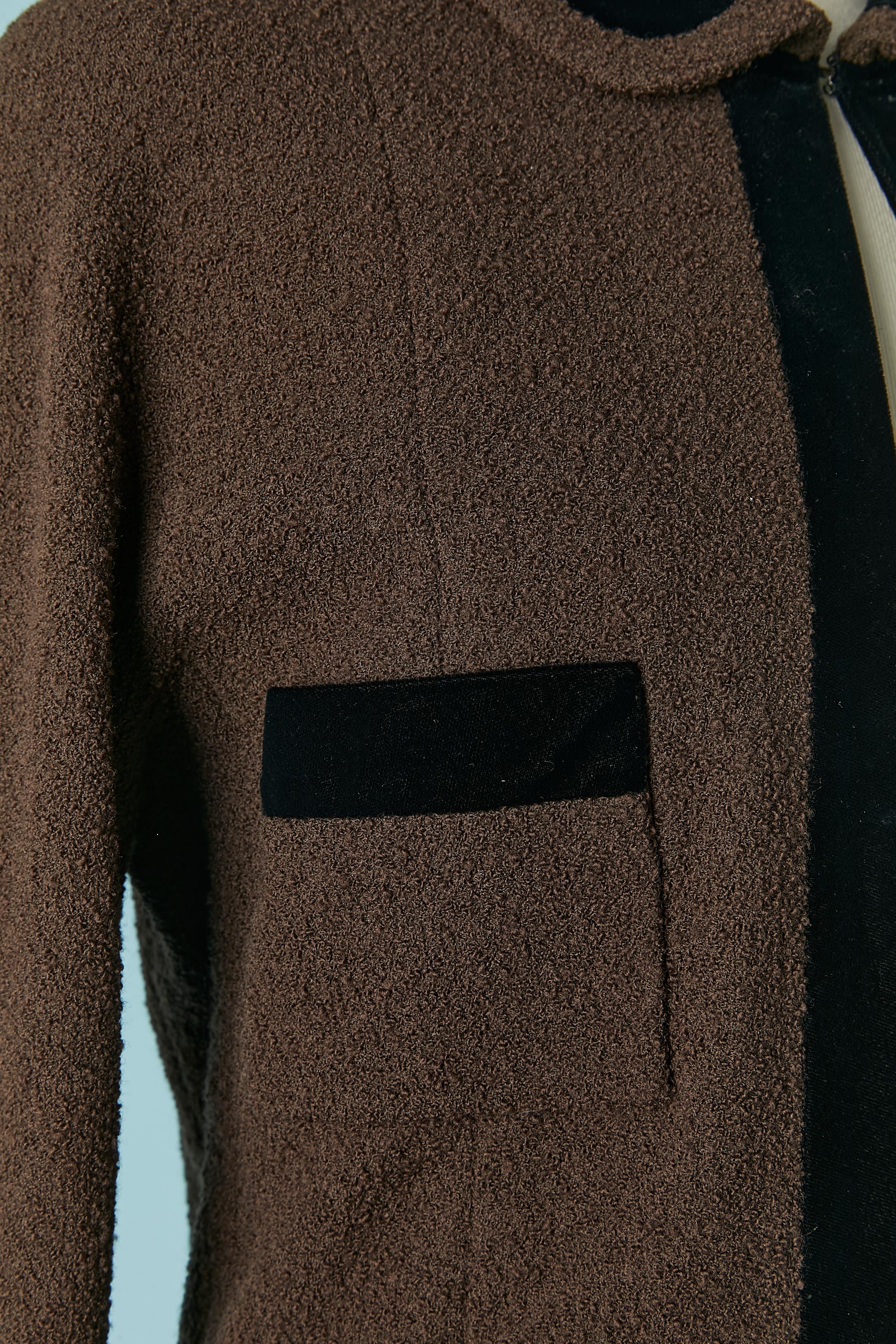 Black Brown tweed skirt suit with black velvet edge CHANEL BOUTIQUE For Sale