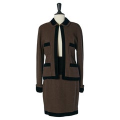 Brown tweed skirt suit with black velvet edge CHANEL BOUTIQUE