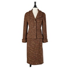 Used Brown tweed skirt-suit with branded silk lining Chanel 