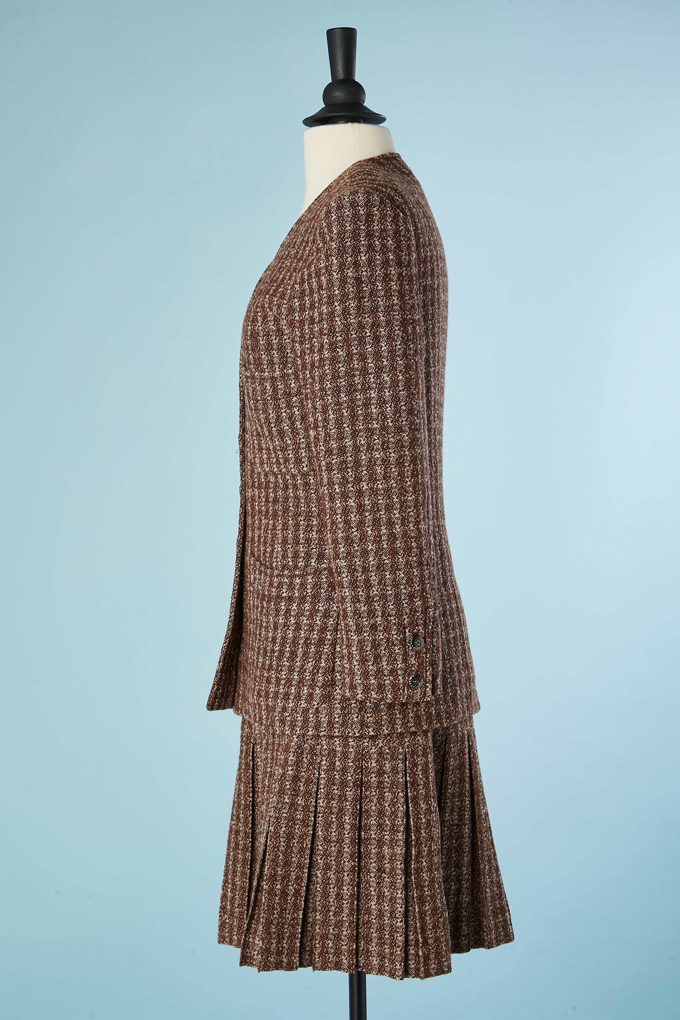 Brown tweed skirt-suit with pleated skirt Chanel Boutique  For Sale 1