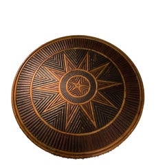 Brown Twig Round Star Pattern Top Folk Art Side Table, France, 1930s