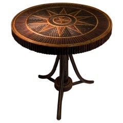 Brown Twig Round Star Pattern Top Folk Art Side Table, France, 1930s