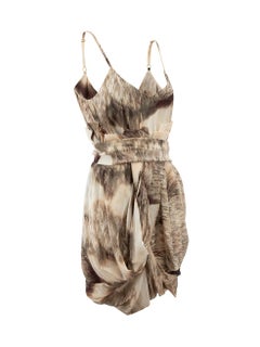 Brown Twisted Fleece Print Silk Dress Size M