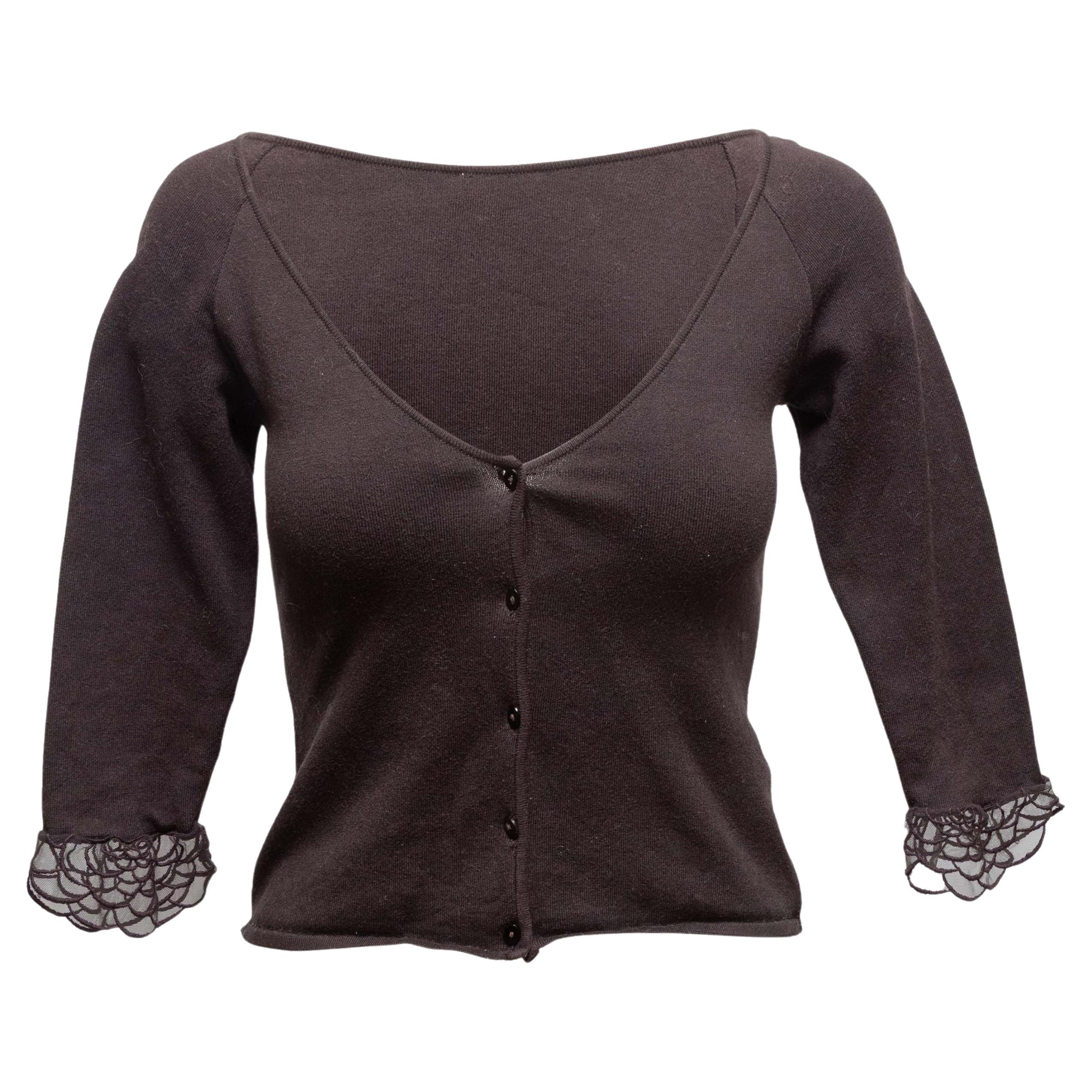 Brown Valentino Cropped V-Neck Cardigan Size US S