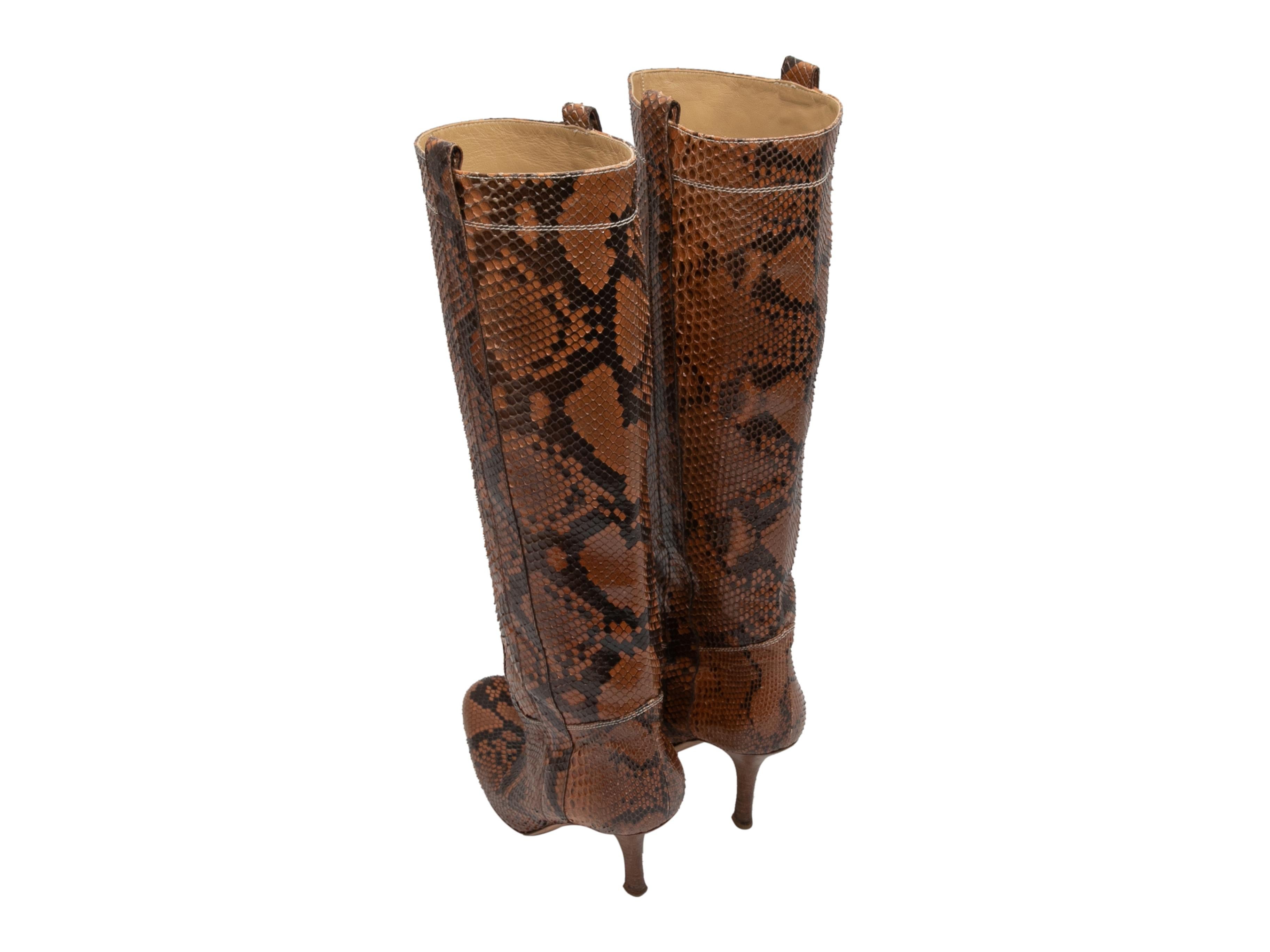 Brown Valentino Knee-High Snakeskin Boots Size 39 In Good Condition For Sale In New York, NY
