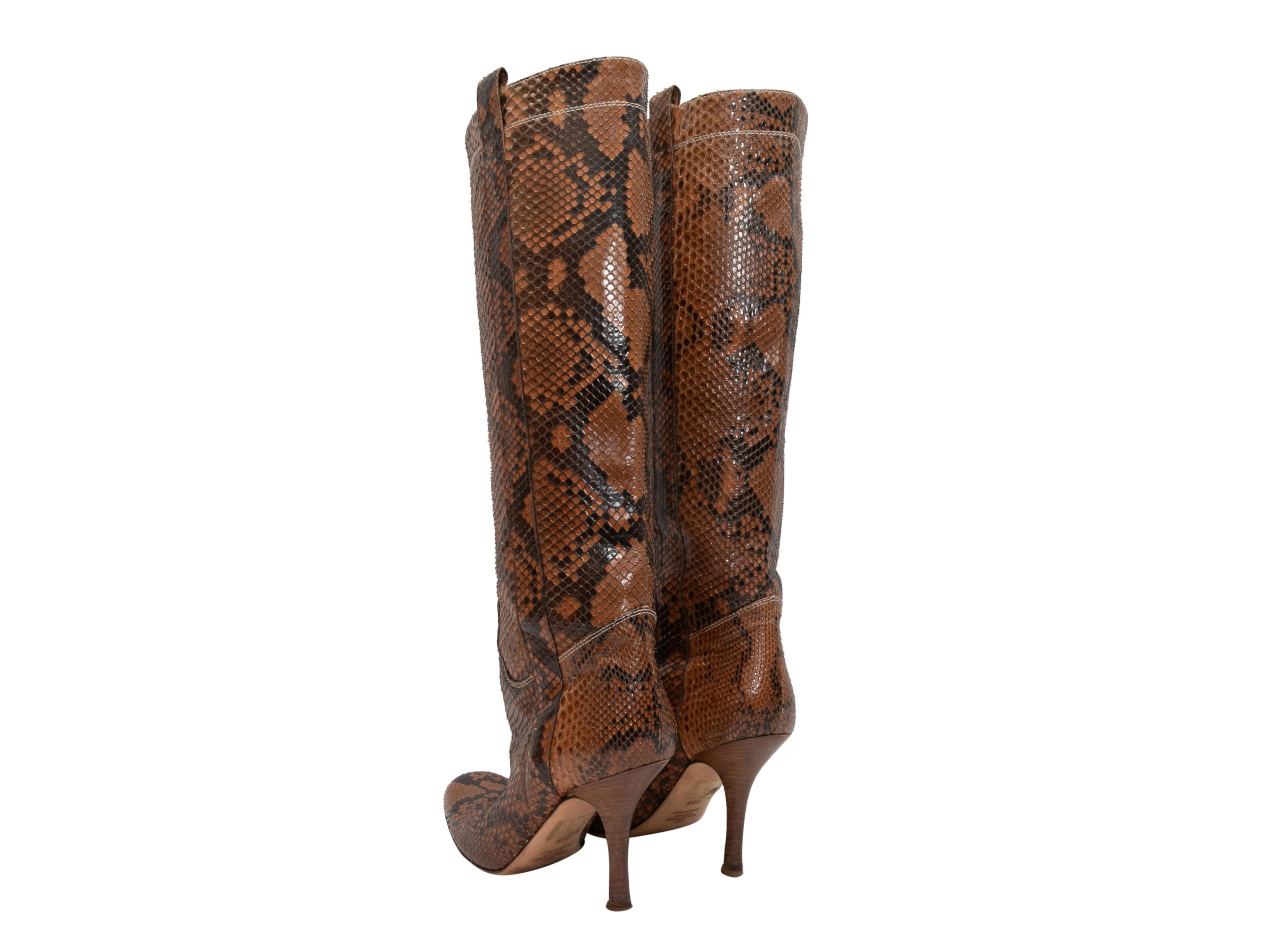 Women's Brown Valentino Knee-High Snakeskin Boots Size 39 For Sale