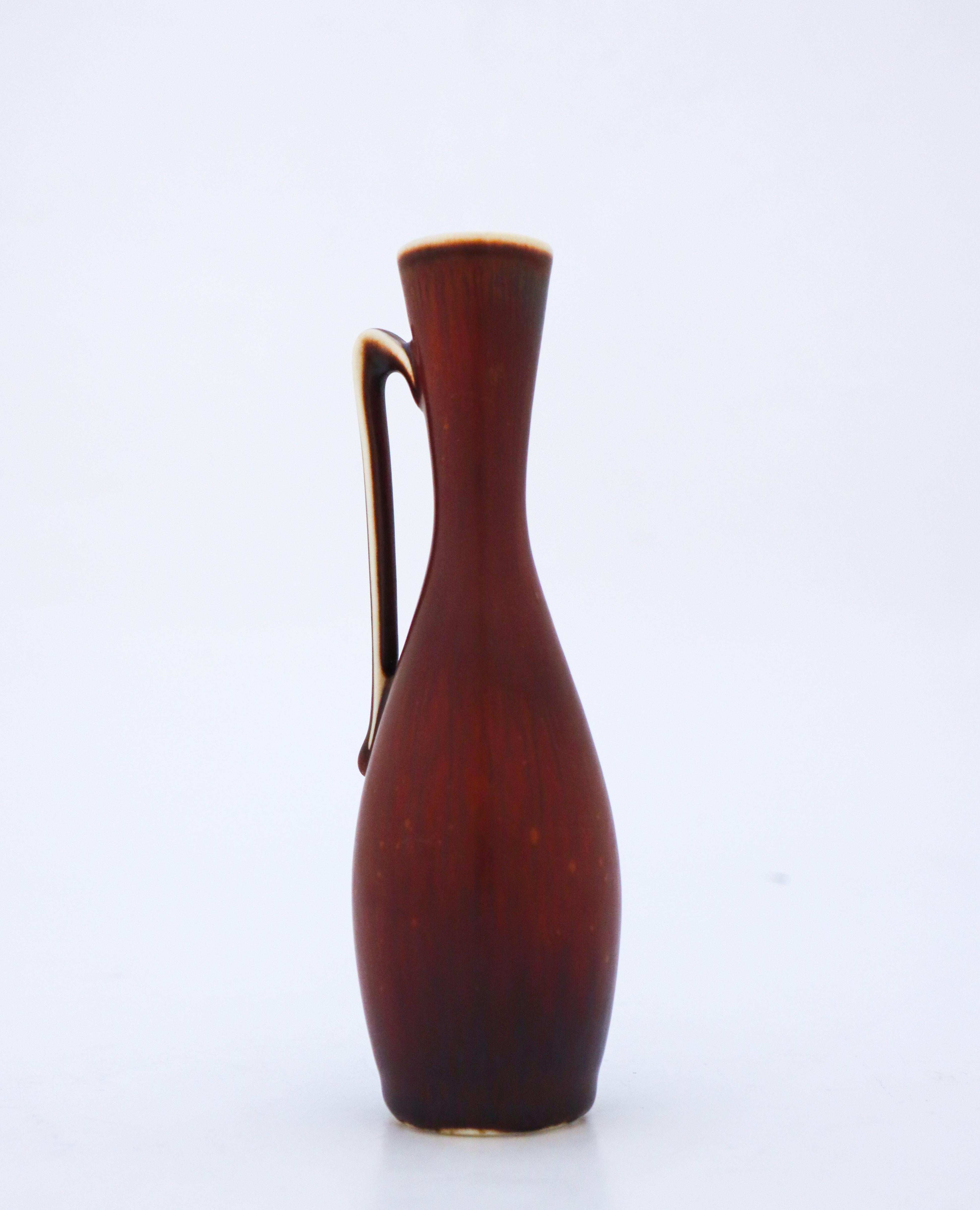 Swedish Brown Vase with handle, Gunnar Nylund, Rörstrand, Mid century Vintage, Sweden For Sale