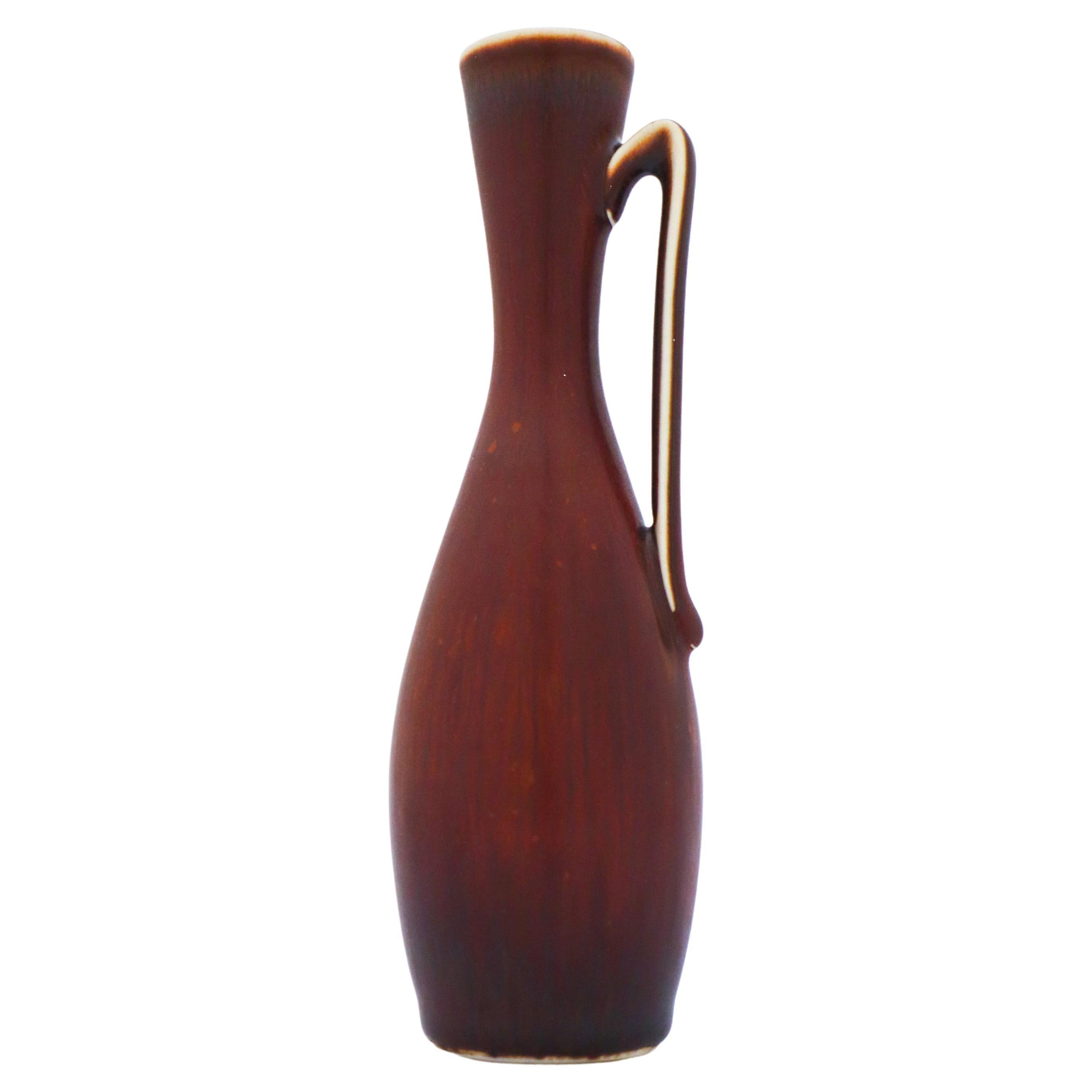 Brown Vase with handle, Gunnar Nylund, Rörstrand, Mid century Vintage, Sweden For Sale