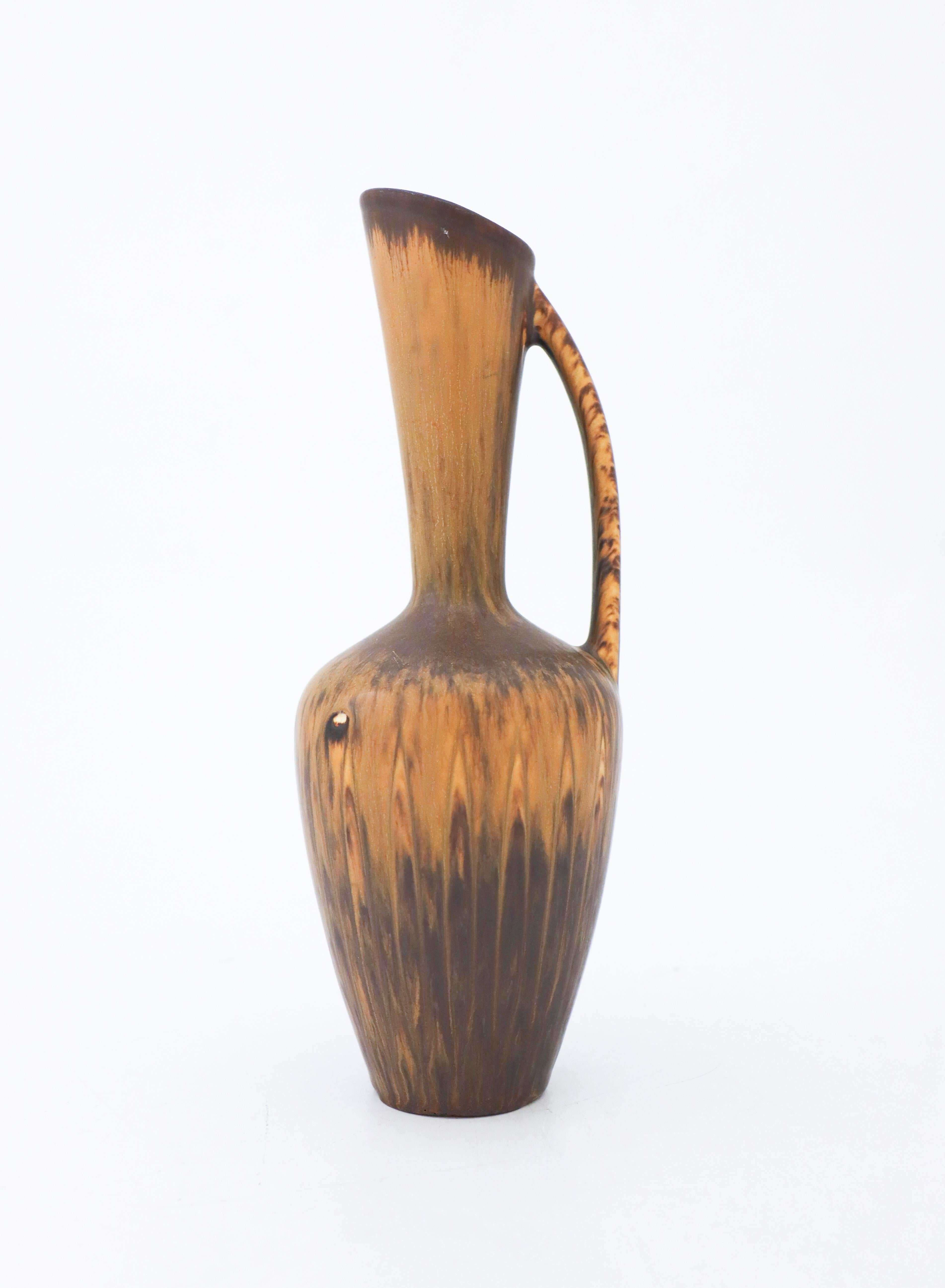 Swedish Brown Vase with Handle, Gunnar Nylund, Rörstrand, 1950s, Mid Century Vintage