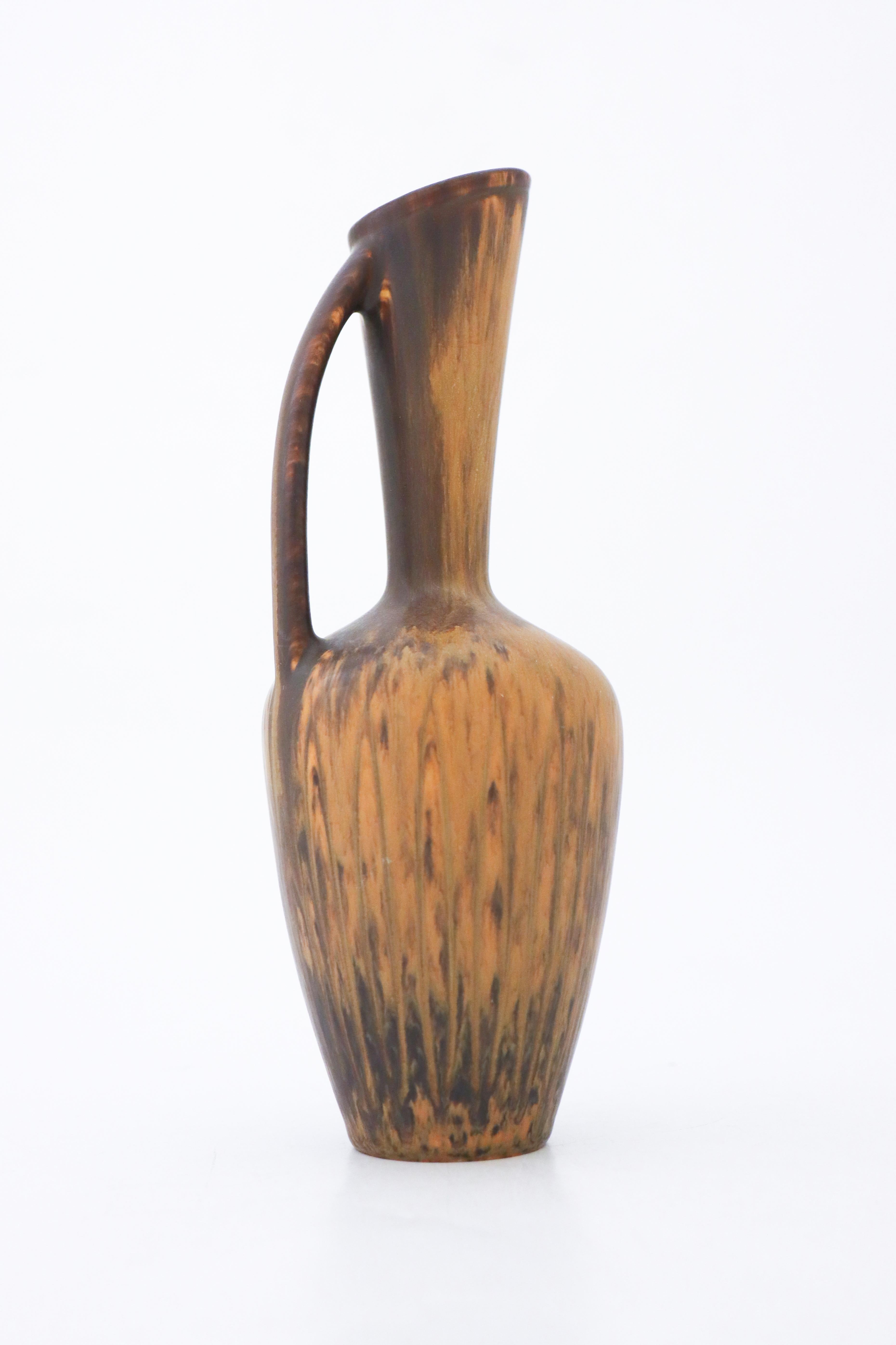 Glazed Brown Vase with Handle, Gunnar Nylund, Rörstrand, 1950s, Mid Century Vintage