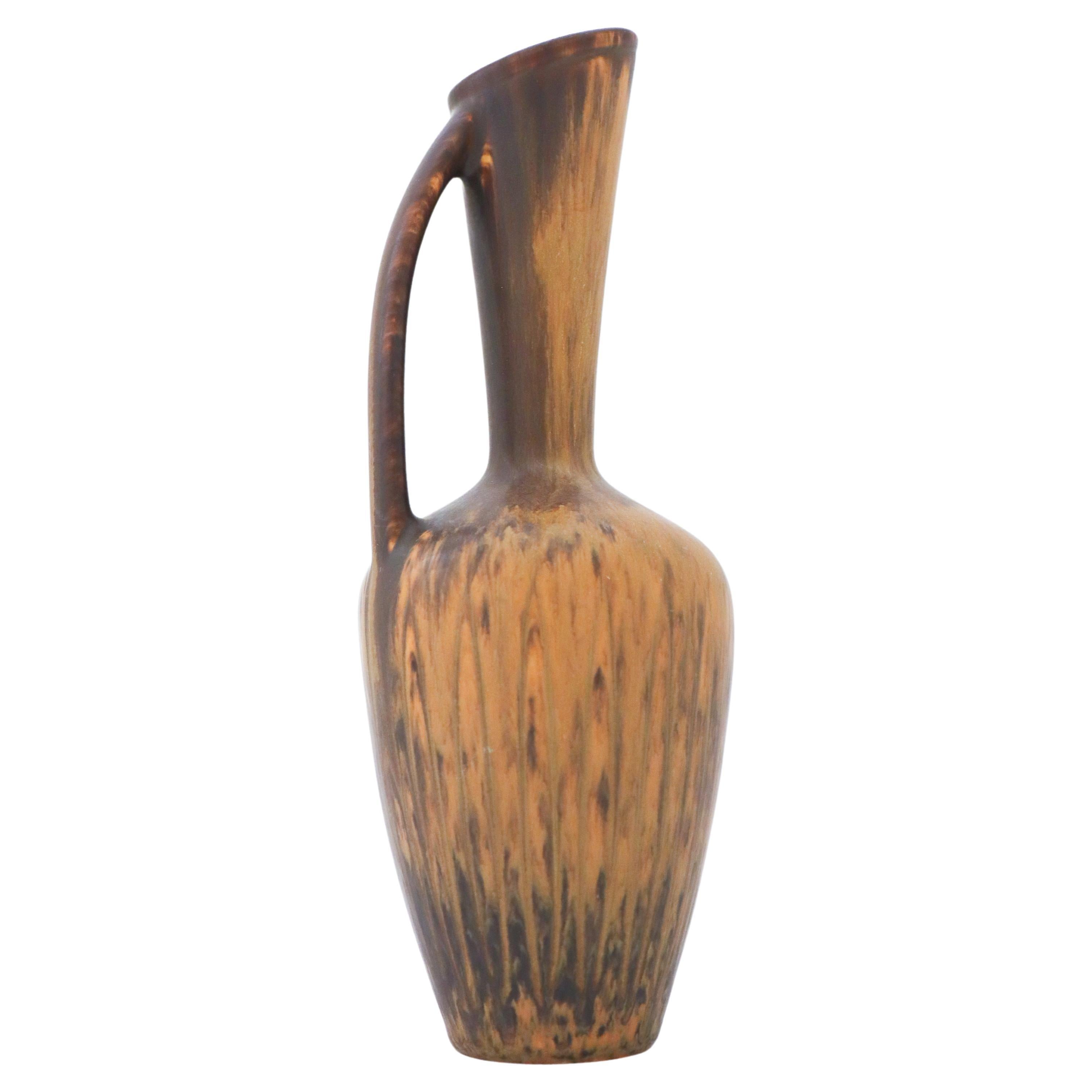 Brown Vase with Handle, Gunnar Nylund, Rörstrand, 1950s, Mid Century Vintage