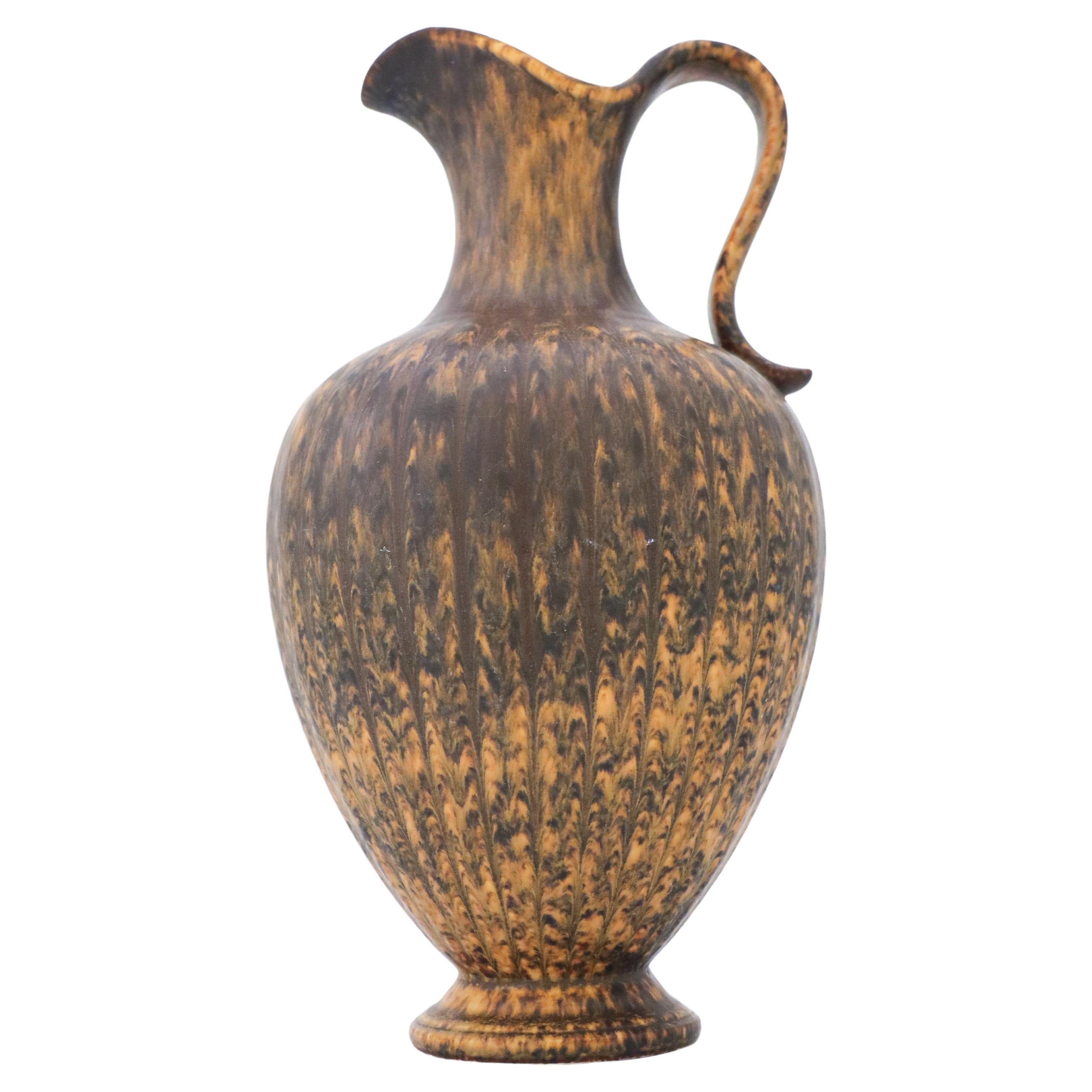 Brown Vase with Handle, Gunnar Nylund, Rörstrand, 1950s, Mid Century Vintage