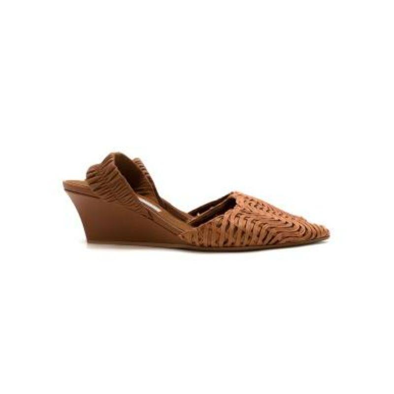 Stella McCartney Brown Vegan Leather Pointed Toe Woven Heeled Sandals
 
 - Brown mesh and cotton woven front panel 
 - Pointed toe 
 - Elasticated vegan leather heel strap 
 - Small wedge heel 
 - Fully lined with vegan suede 
 
 Materials:
 Vegan