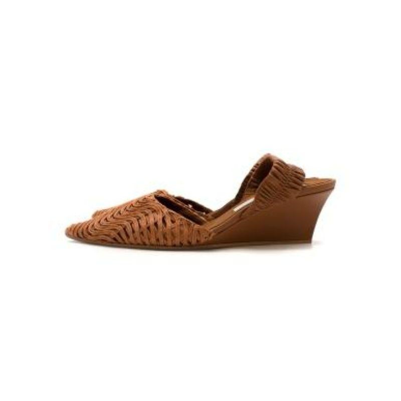 Women's Brown Vegan Leather Point Toe Woven Heeled Sandals For Sale