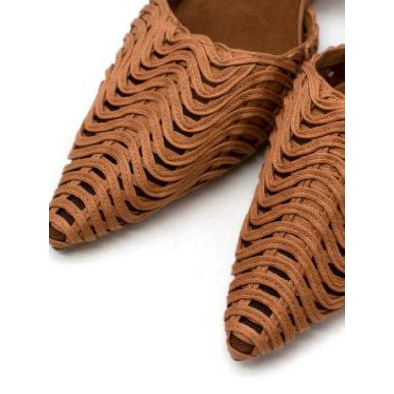 Brown Vegan Leather Point Toe Woven Heeled Sandals For Sale 2