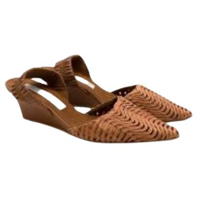 Brown Vegan Leather Point Toe Woven Heeled Sandals For Sale