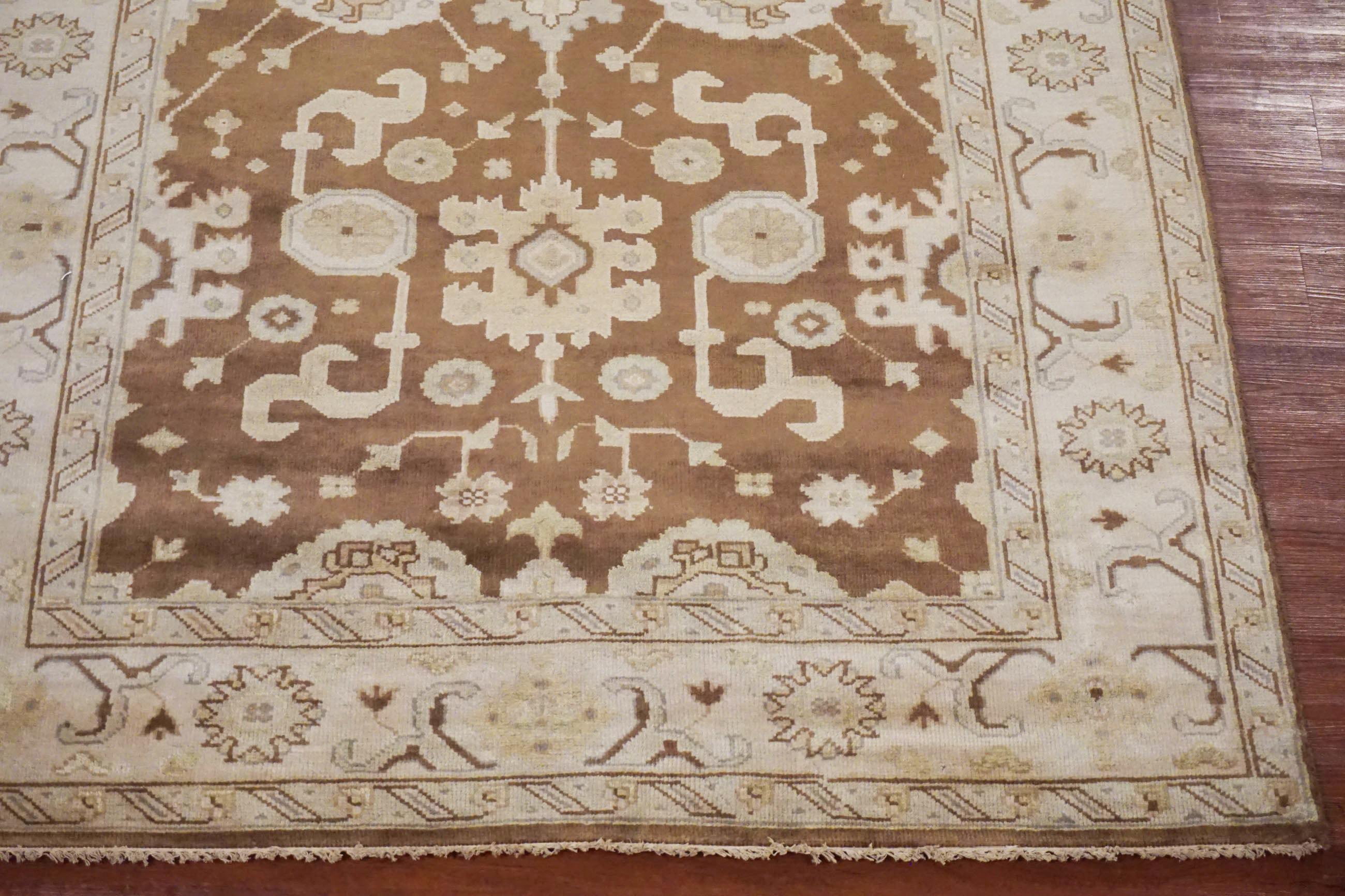 Contemporary Brown Vegetable Dyed Oushak For Sale