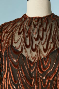 Brown velour dévoré and gold lurex evening dress Oscar de la Renta Circa 1970's