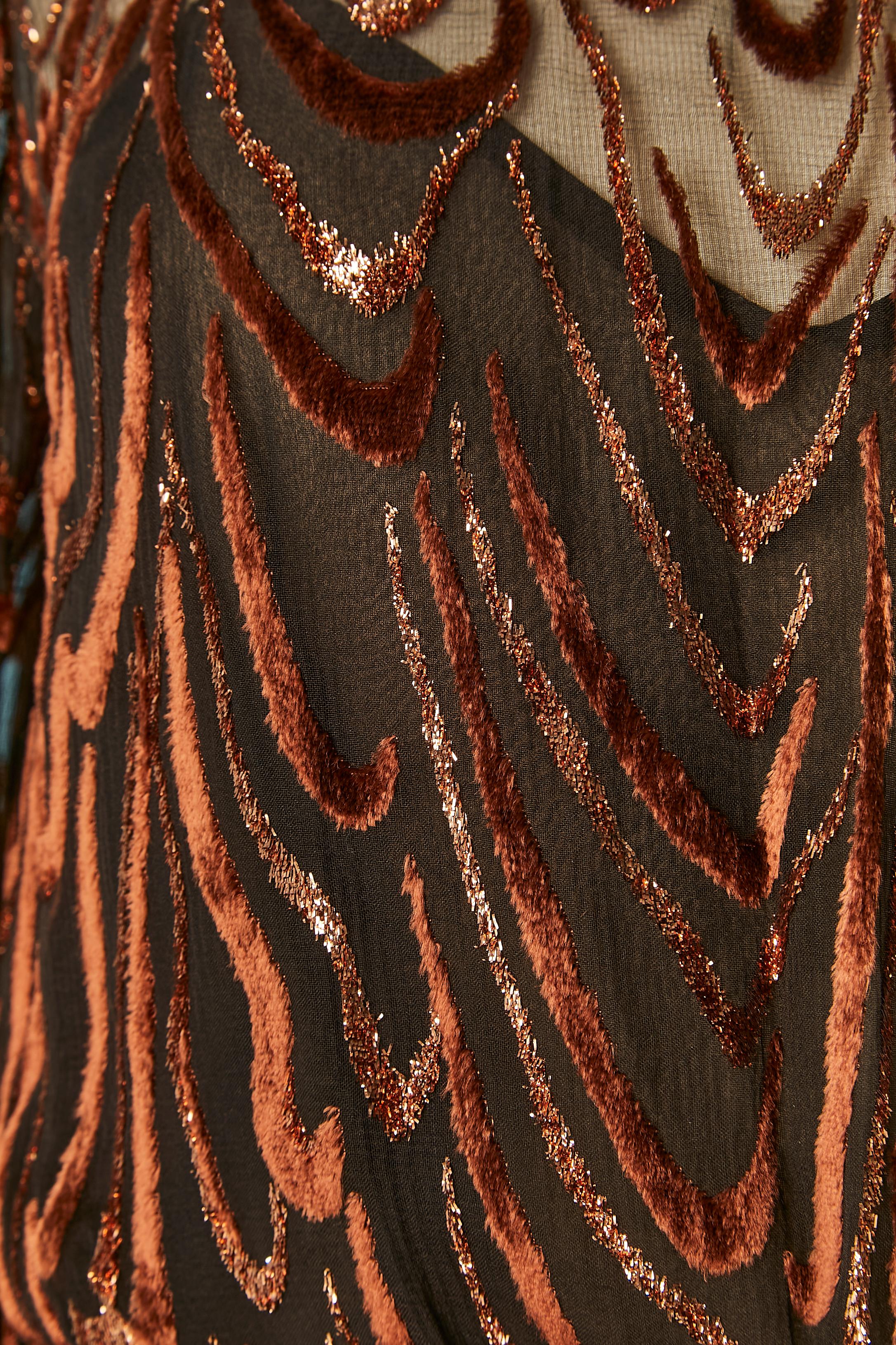 Braunes Abendkleid aus Veloursdekor und goldenem Lurex Oscar De La Renta CIRCA 1970er Jahre  im Zustand „Hervorragend“ im Angebot in Saint-Ouen-Sur-Seine, FR