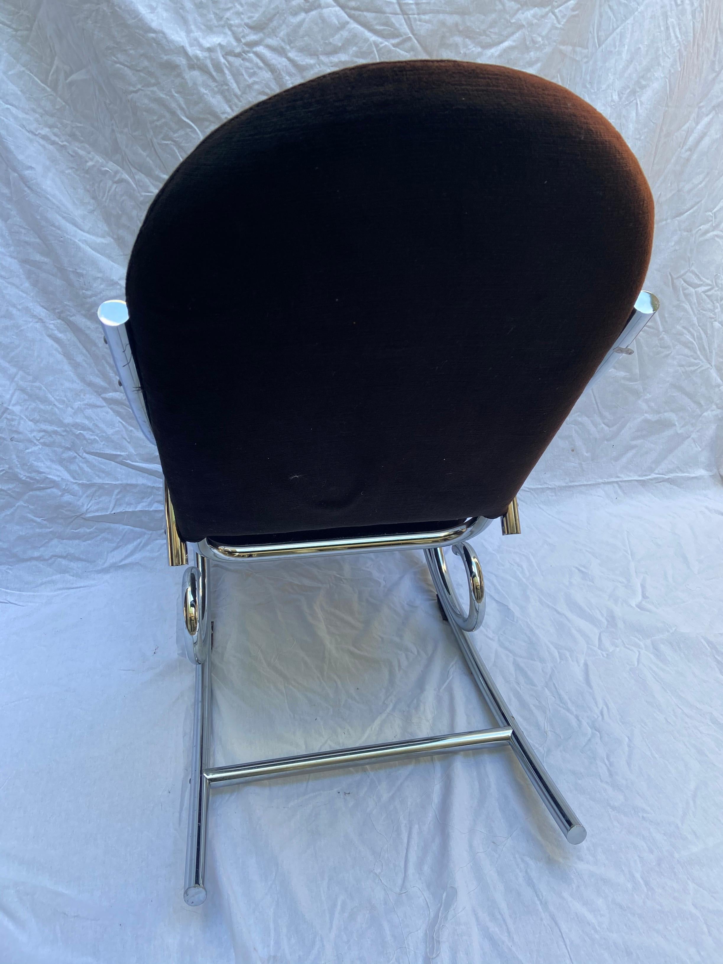 Other Brown Velvet Armchair / Rocking Chair, Travail Francais, Circa 1975