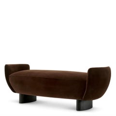Brown Velvet Bench with Black Legs, Contemporary Design