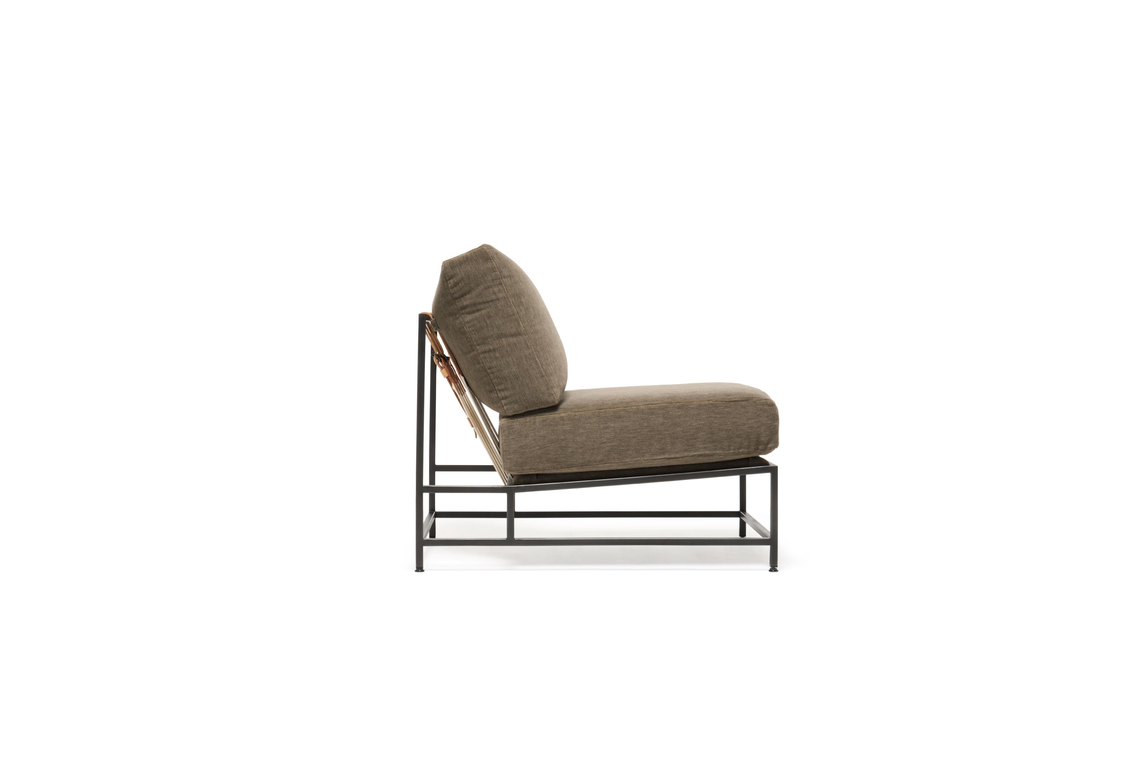 Modern Brown Velvet & Blackened Steel Chair For Sale