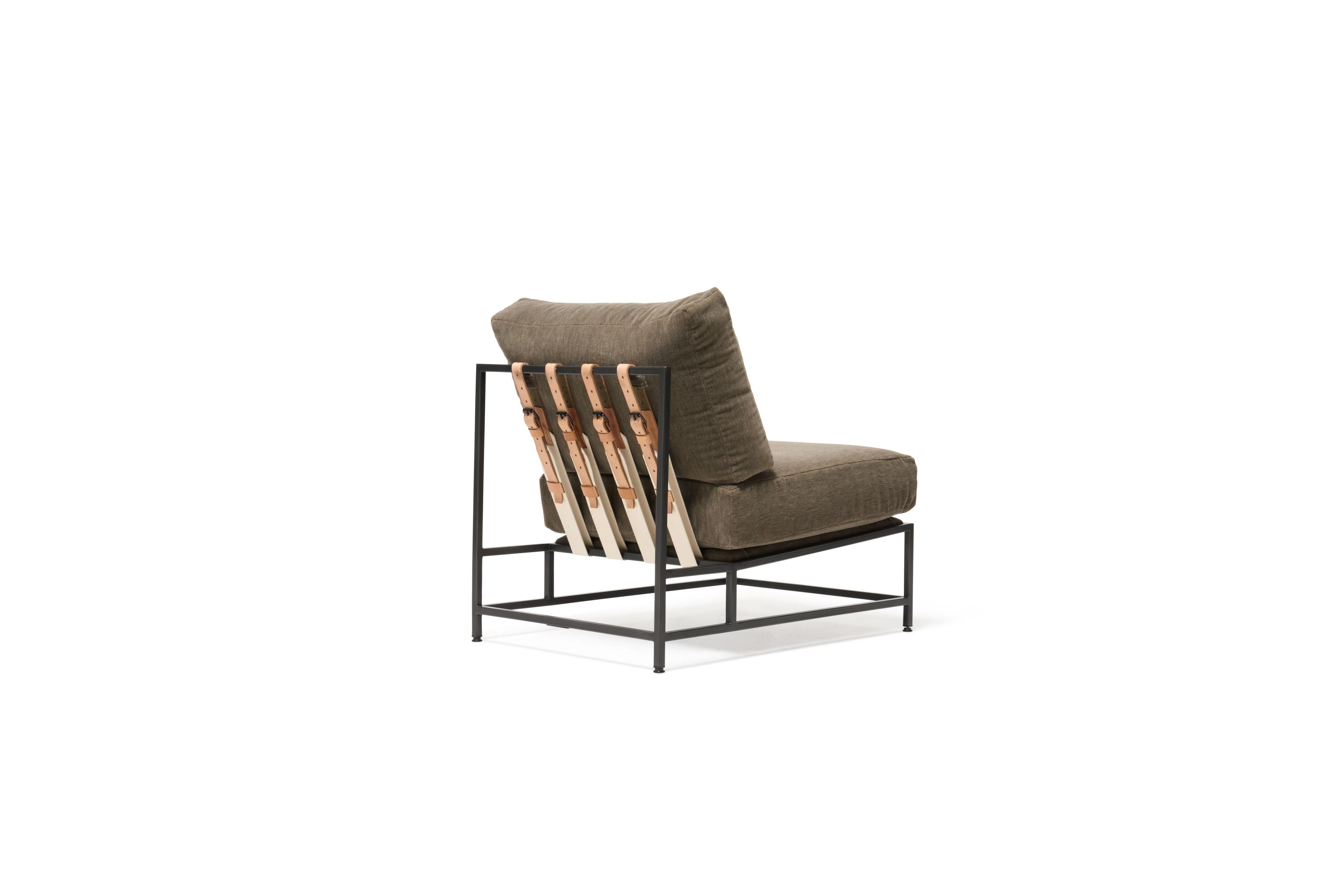 American Brown Velvet & Blackened Steel Chair For Sale