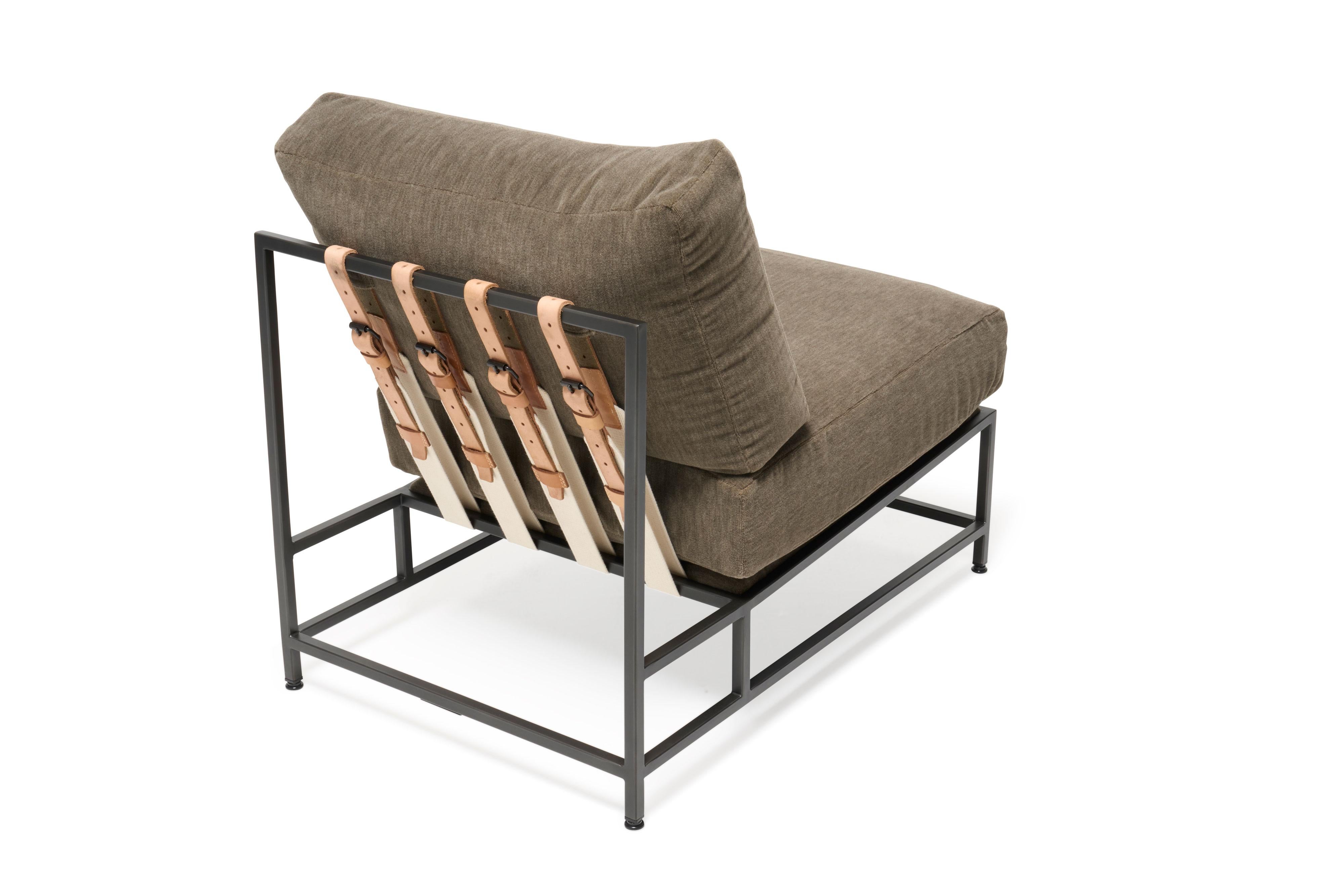 Contemporary Brown Velvet & Blackened Steel Chair For Sale