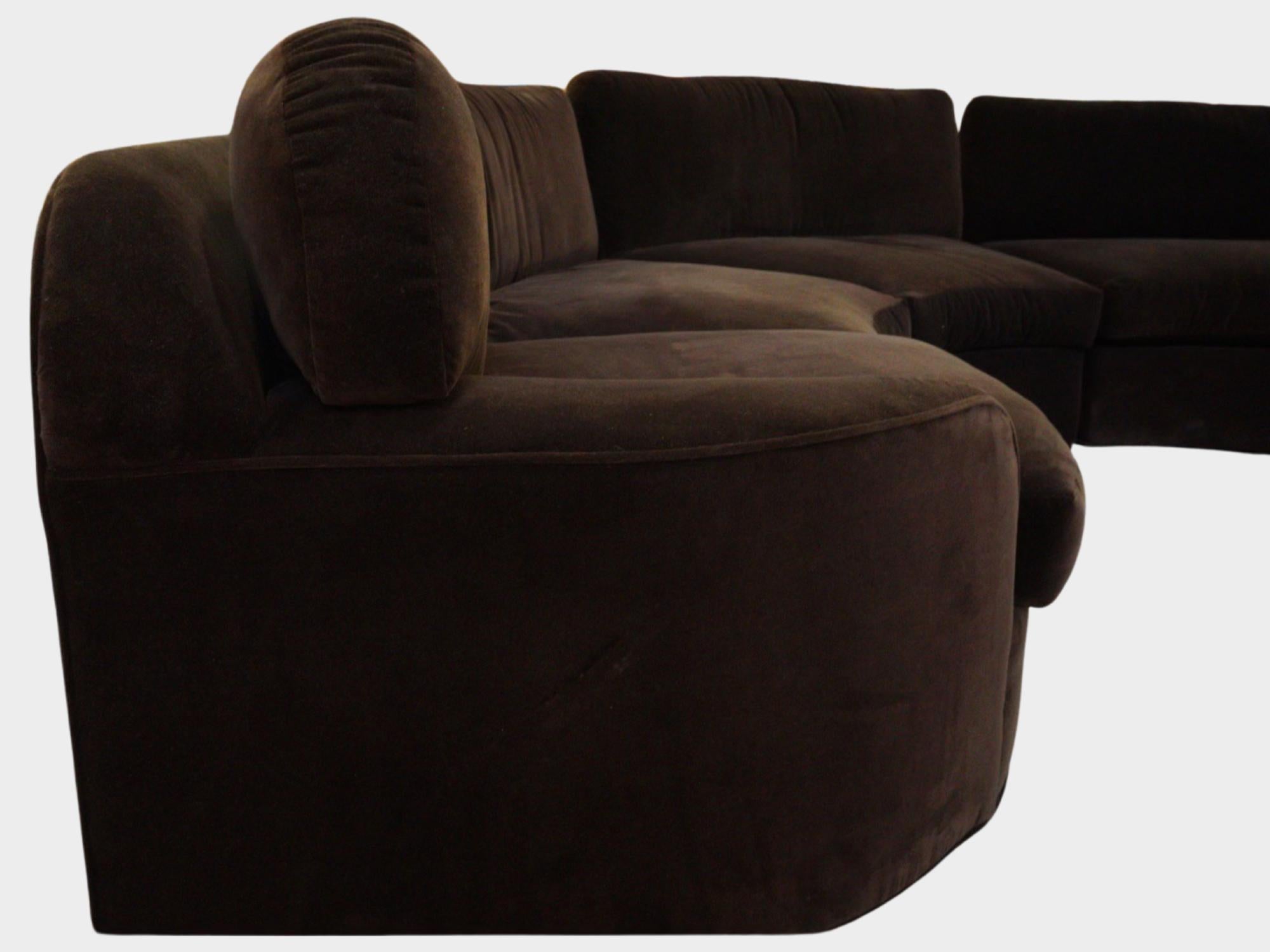 Brown Velvet Curved Sectional, 1980s In Good Condition In Philadelphia, PA