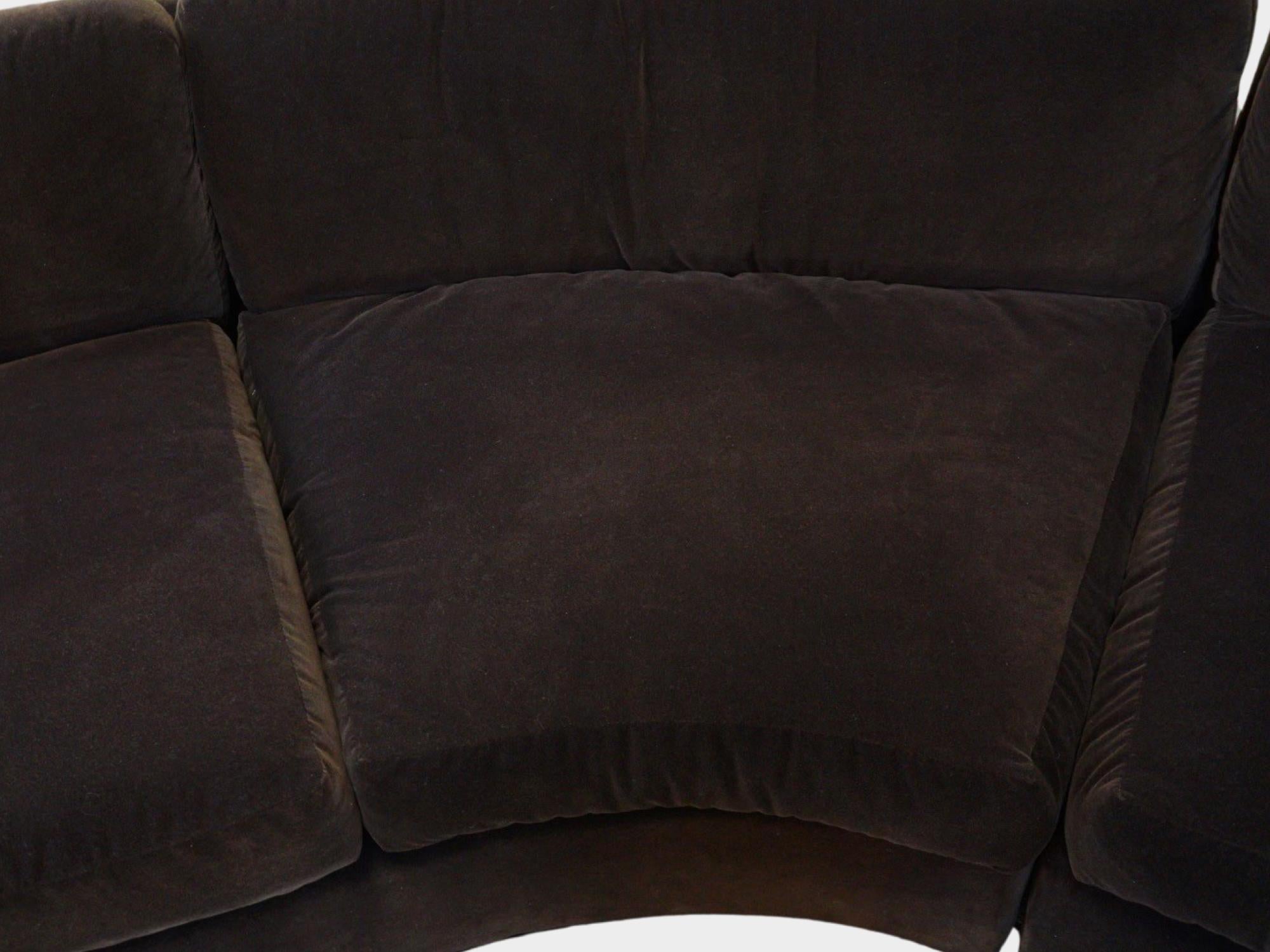 Brown Velvet Curved Sectional, 1980s 1