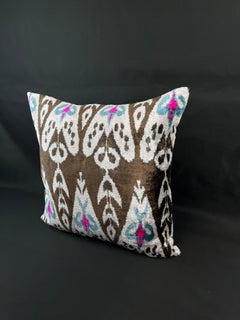 Brown Velvet Silk Ikat Pillow Cover