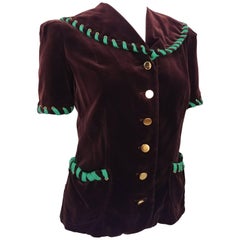 Brown Velvet Top with Green Lacing, 1940s