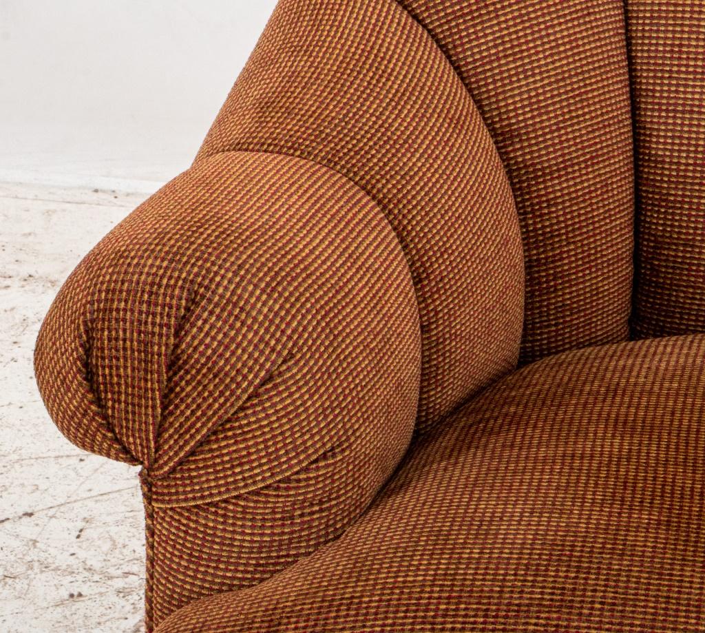20th Century Brown/Vermilion Chenille Upholstered Arm Chair