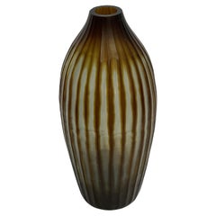 Brown Vertical Striped Glass Vase, Romania, Contemporary