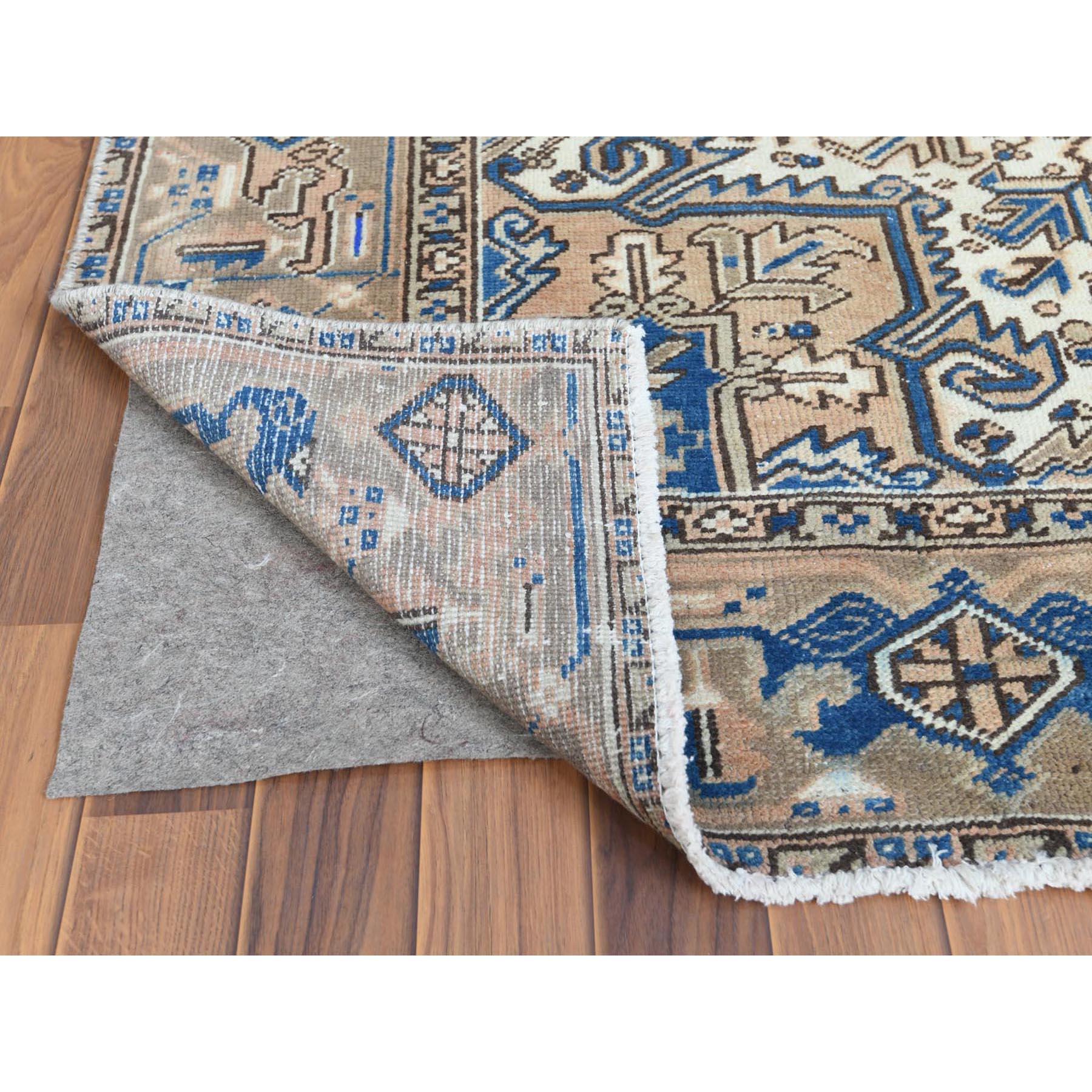 Hand-Knotted Brown Vintage and Worn Persian Heriz Organic Wool Oriental Rug