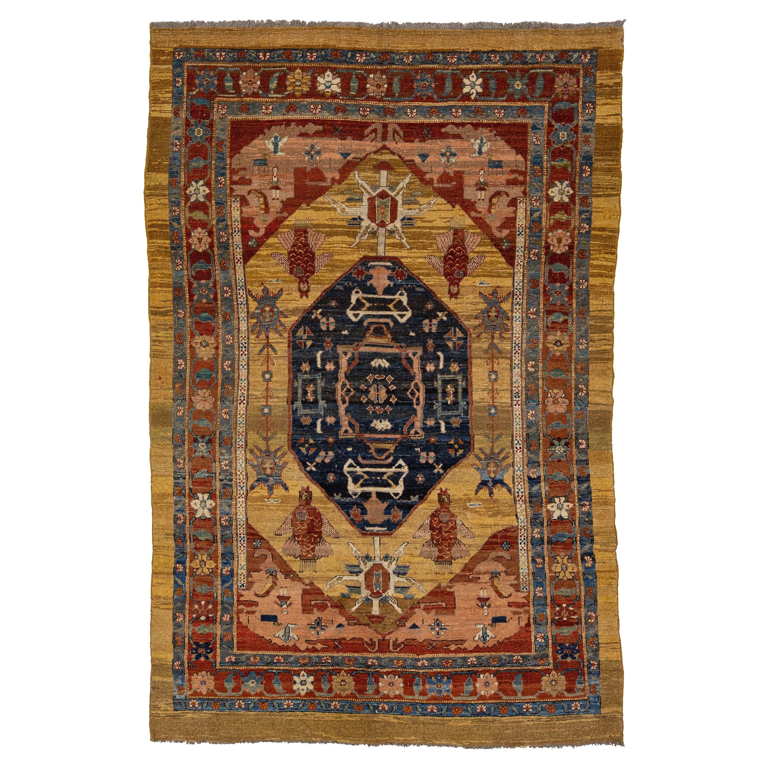 Brown Vintage Bakshaish Handmade Wool Rug with Medallion Design (Tapis de laine vintage Bakshaish fait à la main avec des médaillons) en vente