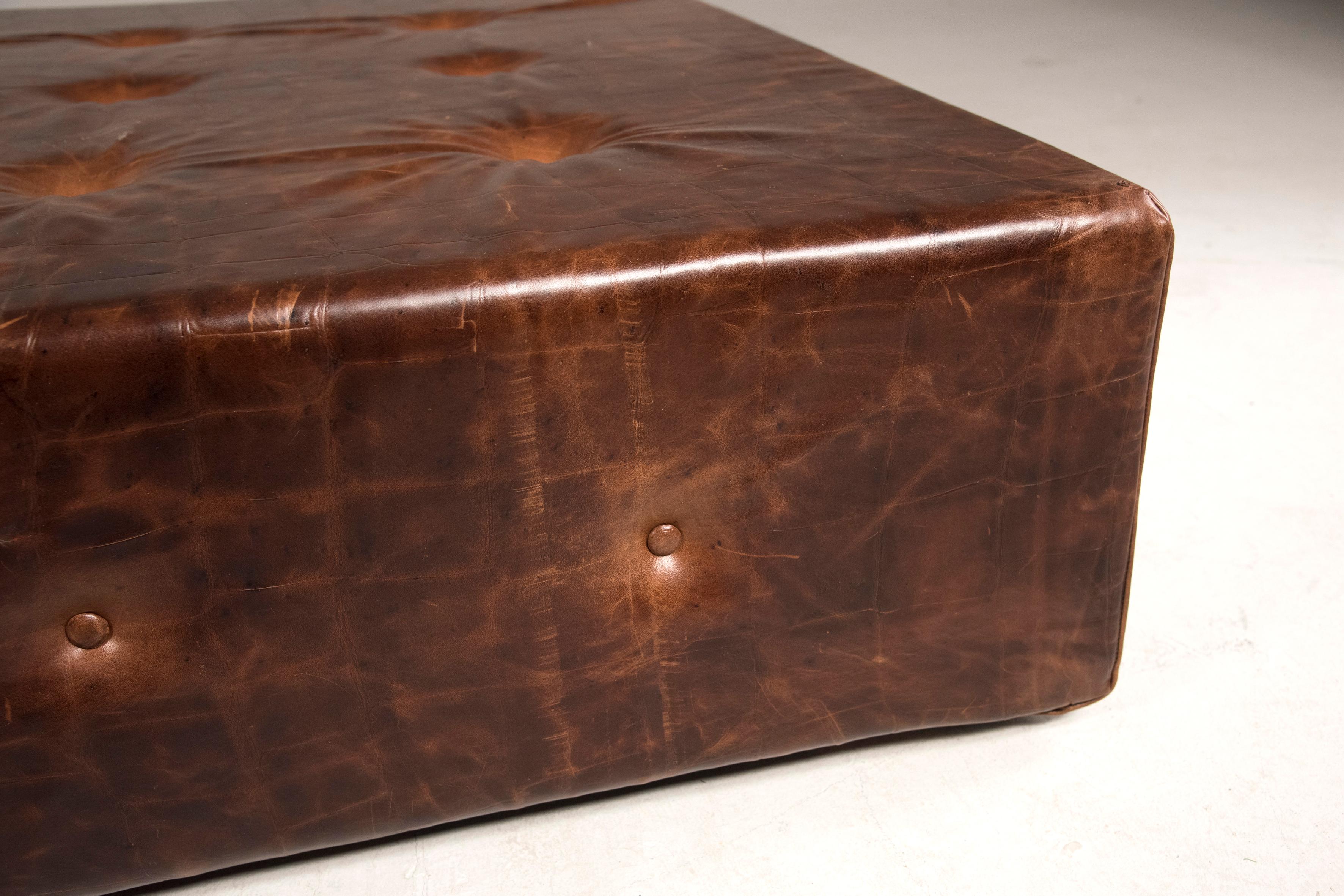 Brown Vintage Look Squared Ottoman For Sale 1