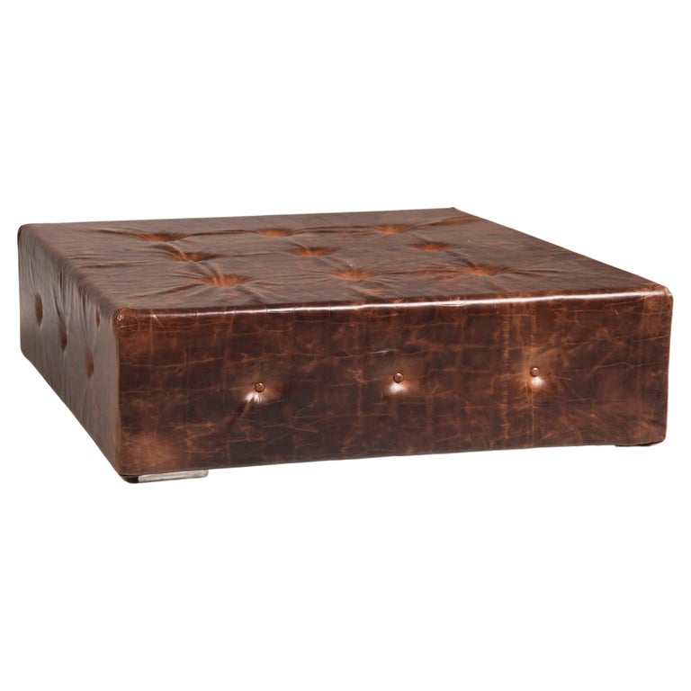 Brown Vintage Look Squared Ottoman For Sale