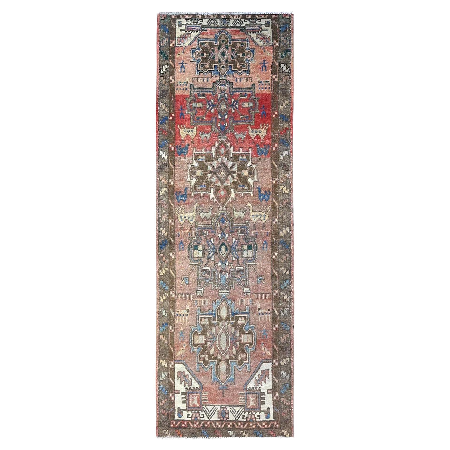 Brown Vintage Northwest Persian Abrash Clean Hand Knotted Soft Wool Runner Rug For Sale