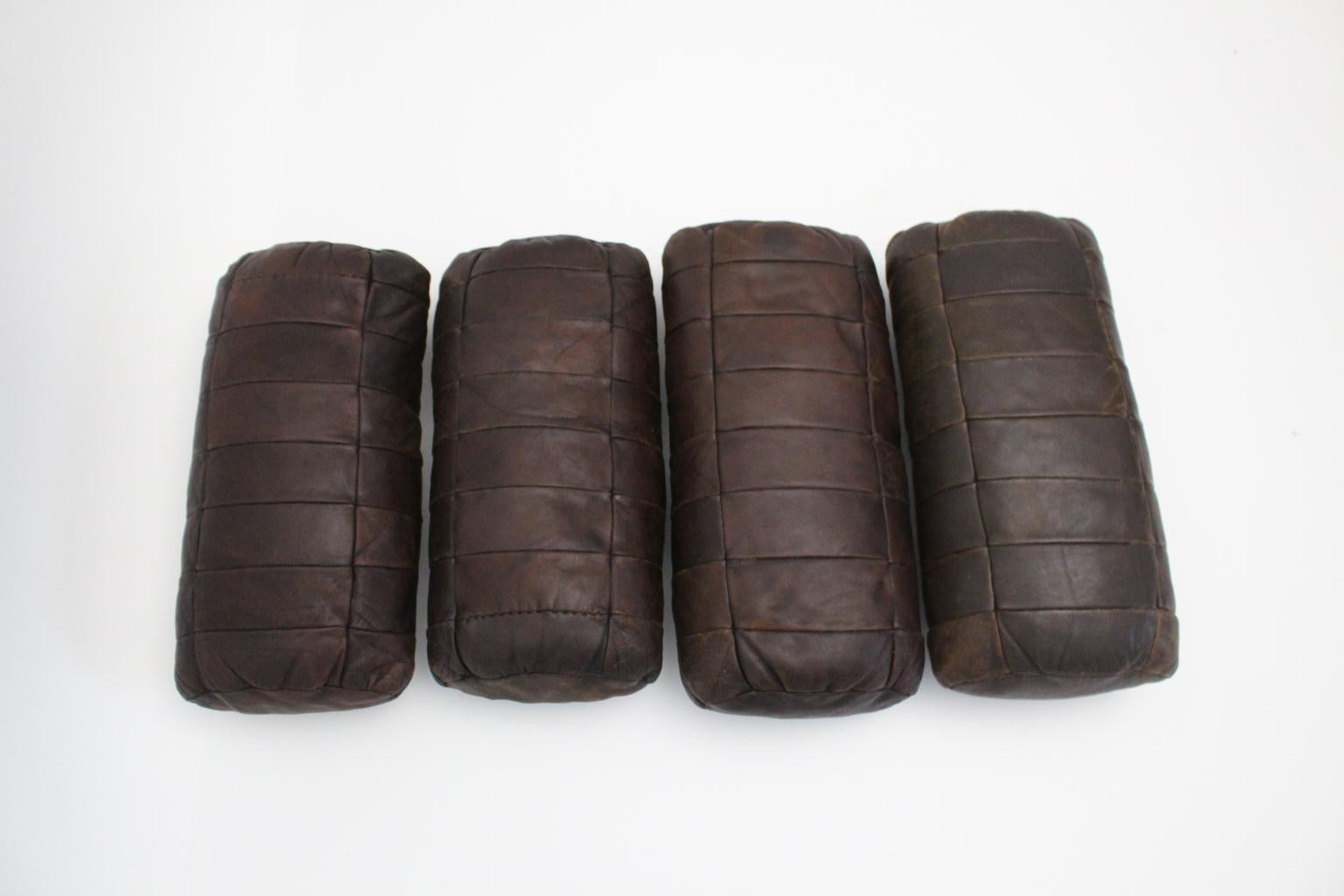 Brown Vintage Patchwork Leather De Sede Pillows 1970s Switzerland Set of Four In Good Condition In Vienna, AT