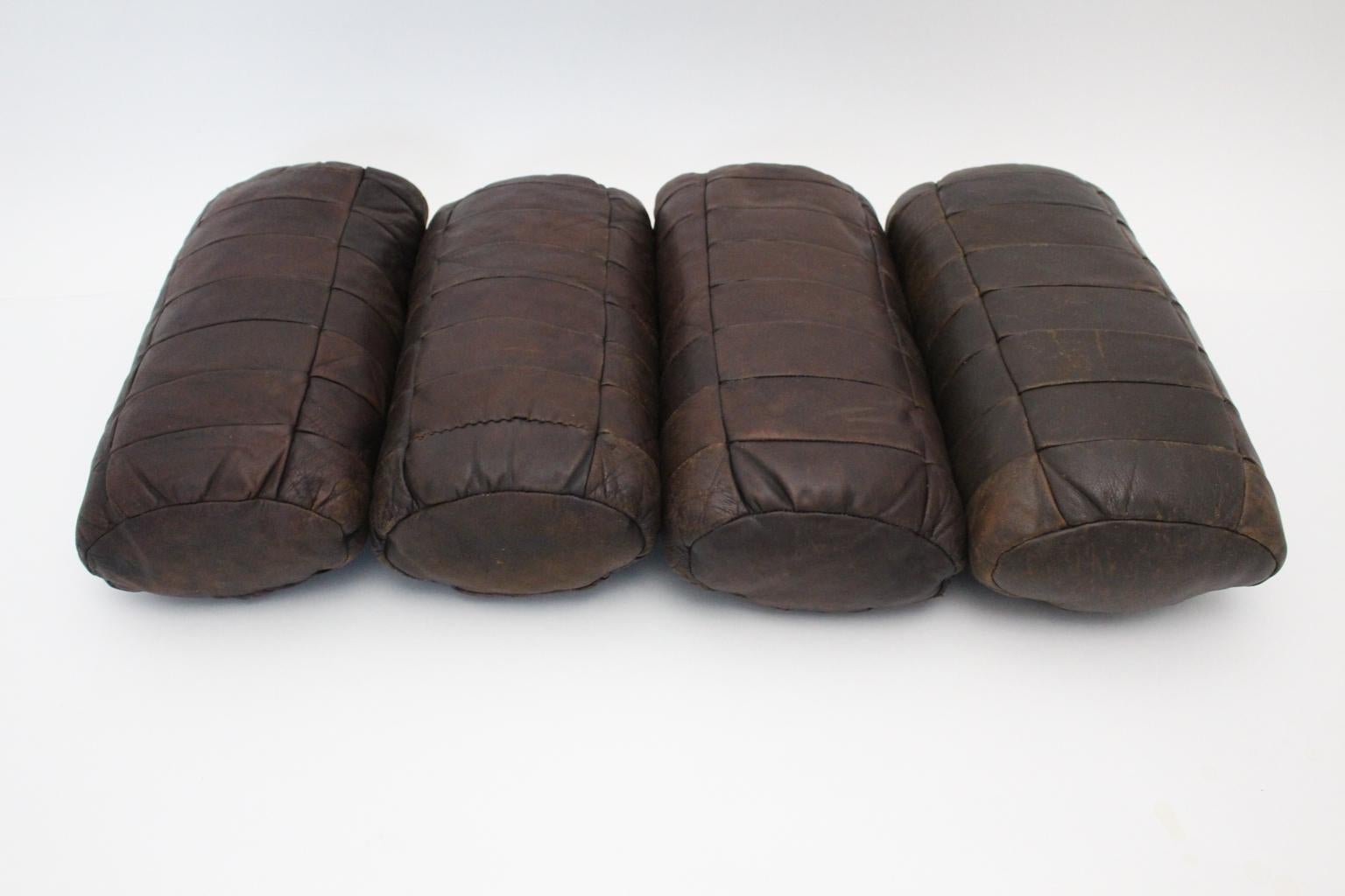 Late 20th Century Brown Vintage Patchwork Leather De Sede Pillows 1970s Switzerland Set of Four