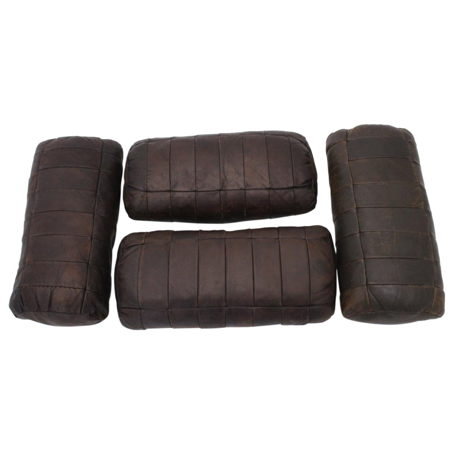 Brown Vintage Patchwork Leather De Sede Pillows 1970s Switzerland Set of Four