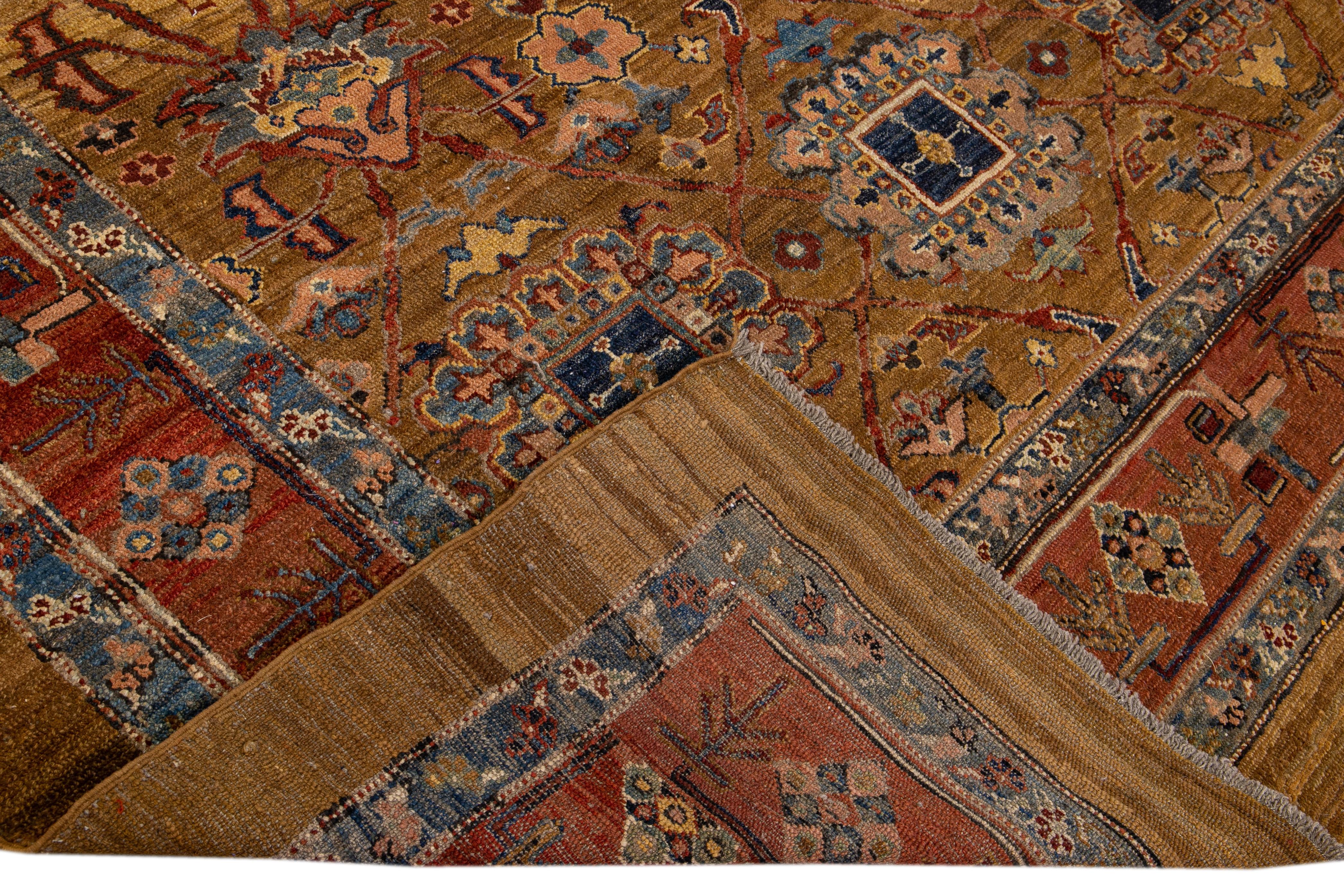 Beautiful vintage Persian Bakshaish hand-knotted wool rug with the brown field. This piece has a red frame and multi-color accents in an all-over tribal design. 


This rug measures: 9' x 11'2
