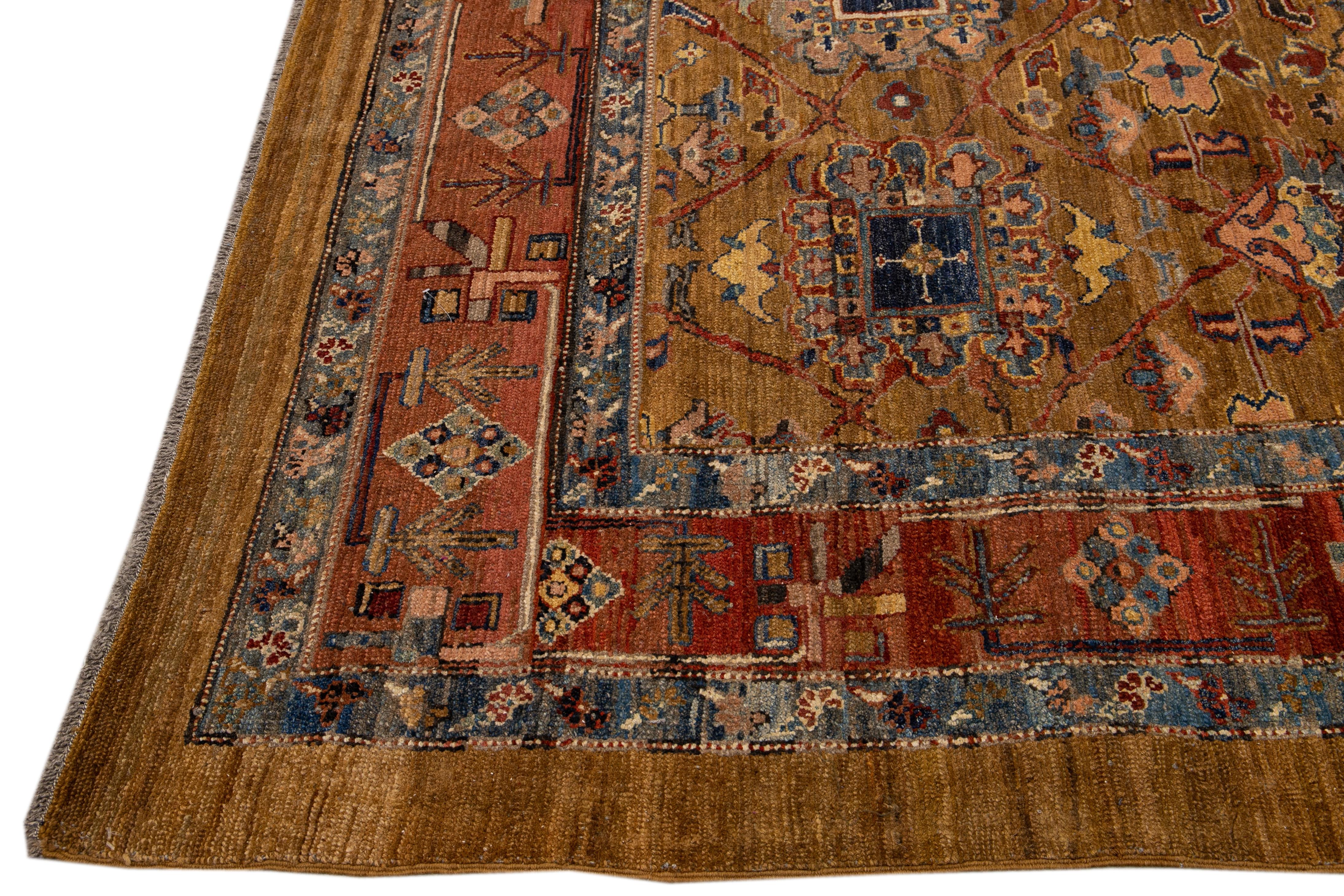 Hand-Knotted Brown Vintage Persian Bakshaish Handmade Tribal Wool Rug For Sale